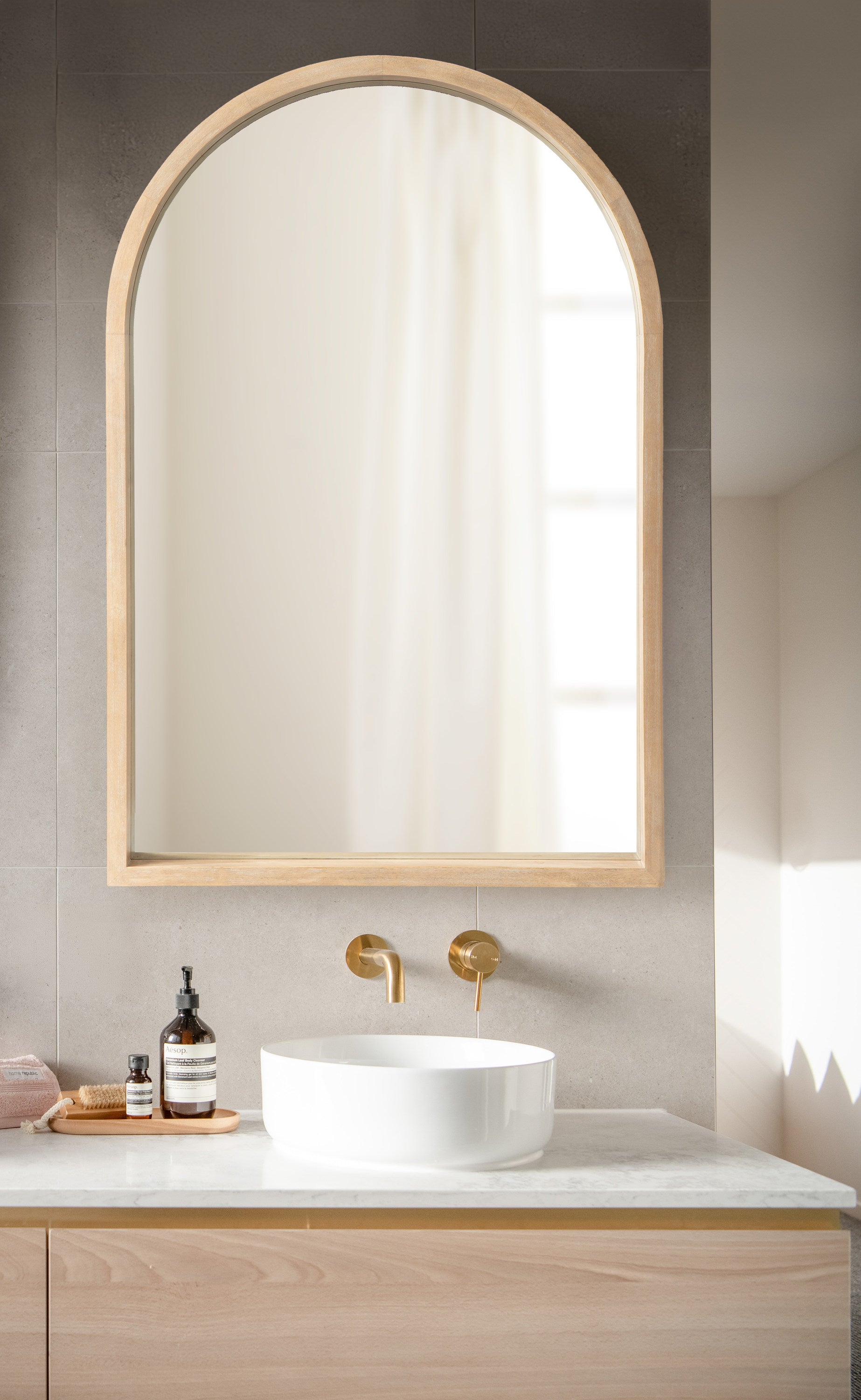 Arch Mirror Natural Beige 24x36 7