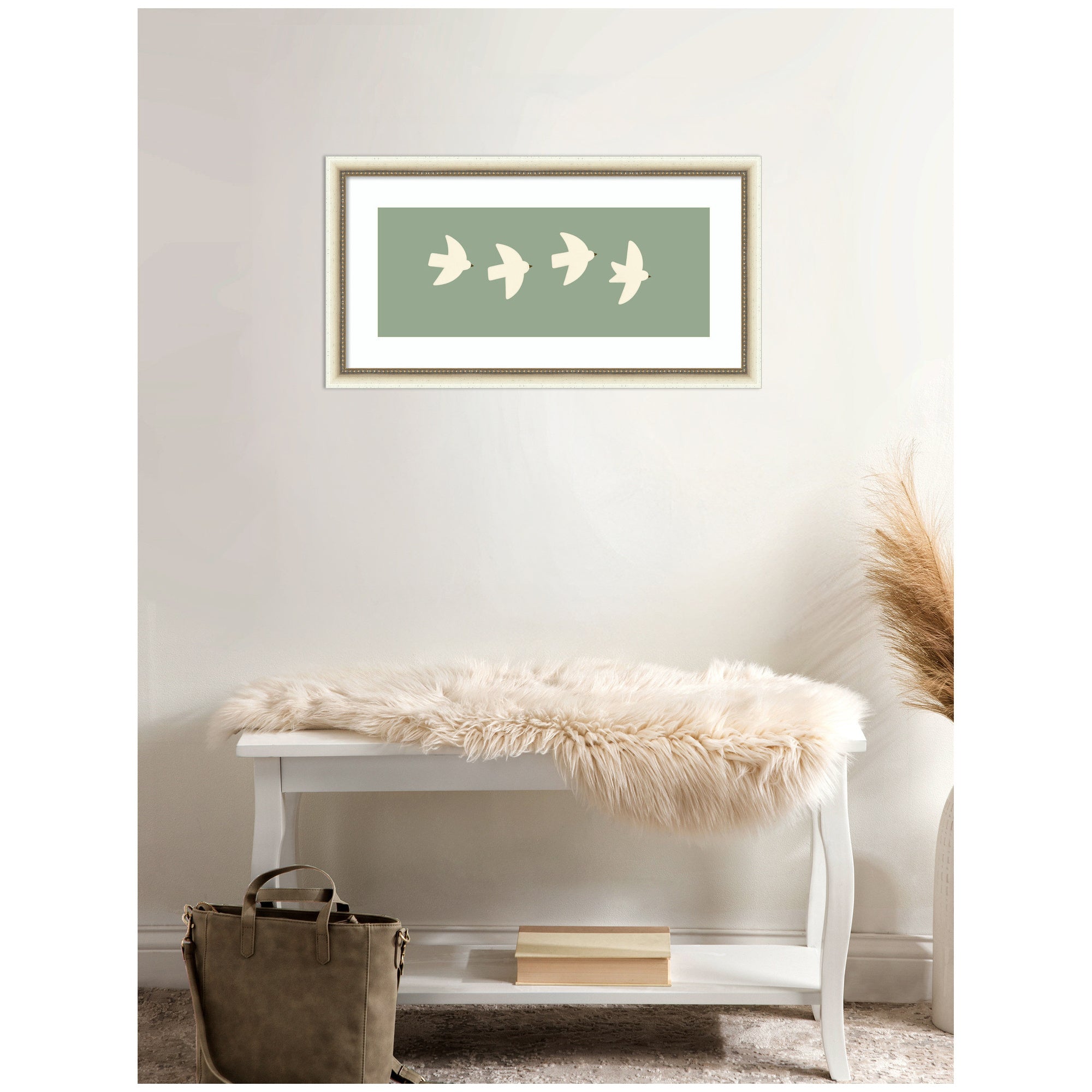 Minimalist Birds Panel 4 Green by Laura Moss Framed Wall Art Print
