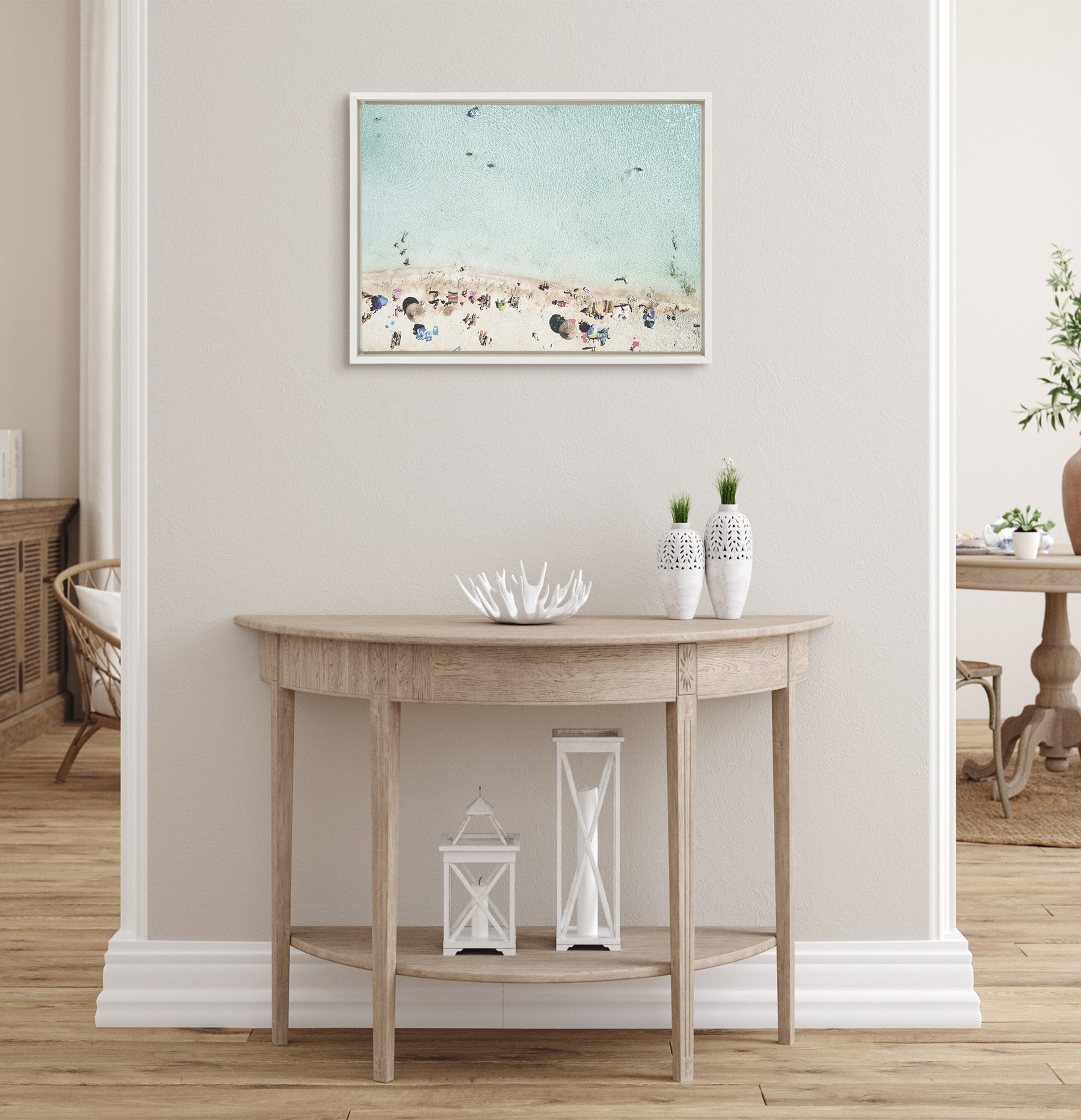 Sylvie Turquoise Beach from Above Framed Canvas by Amy Peterson Art Studio