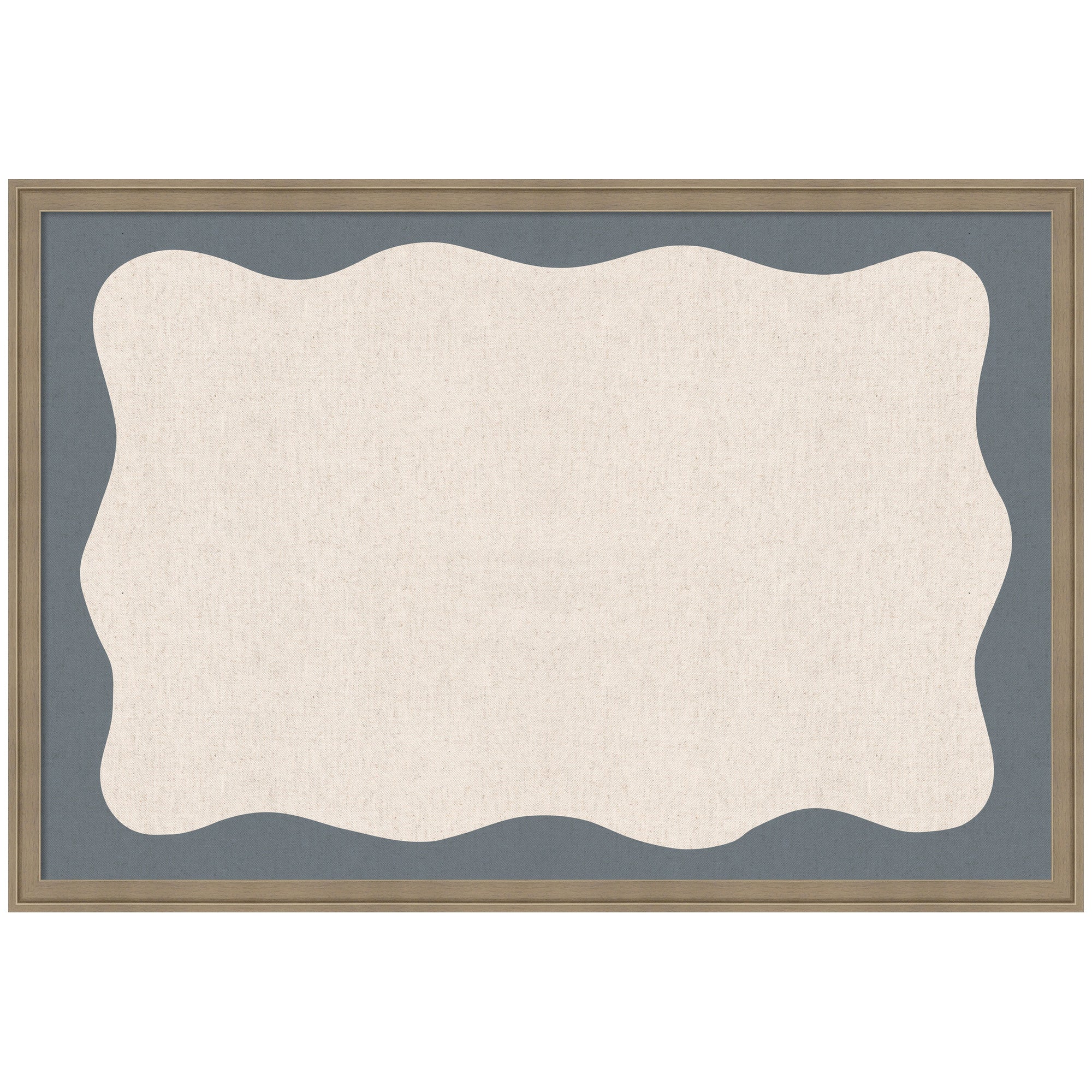 Framed Fabric Pinboard Wavy Linen and Smokey Blue Wall Organization