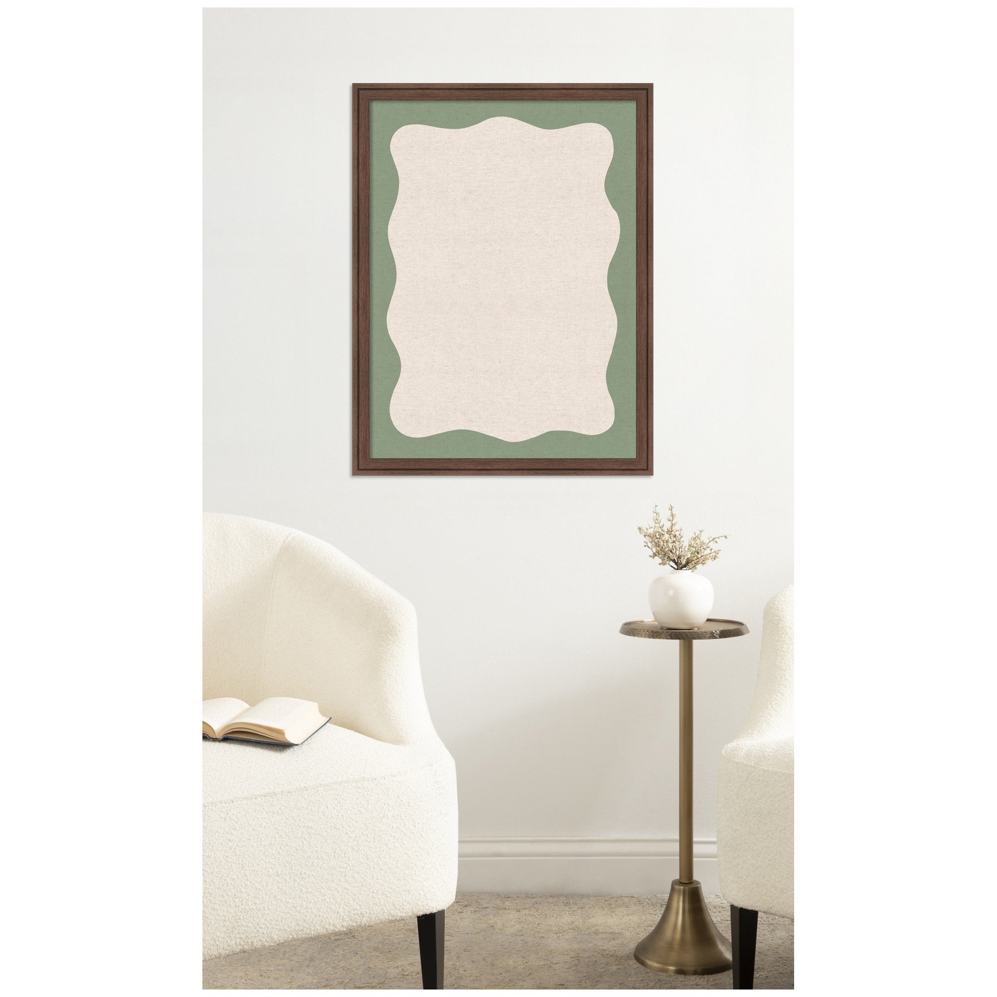 Framed Fabric Pinboard Wavy Neutral Linen and Green Wall Organization