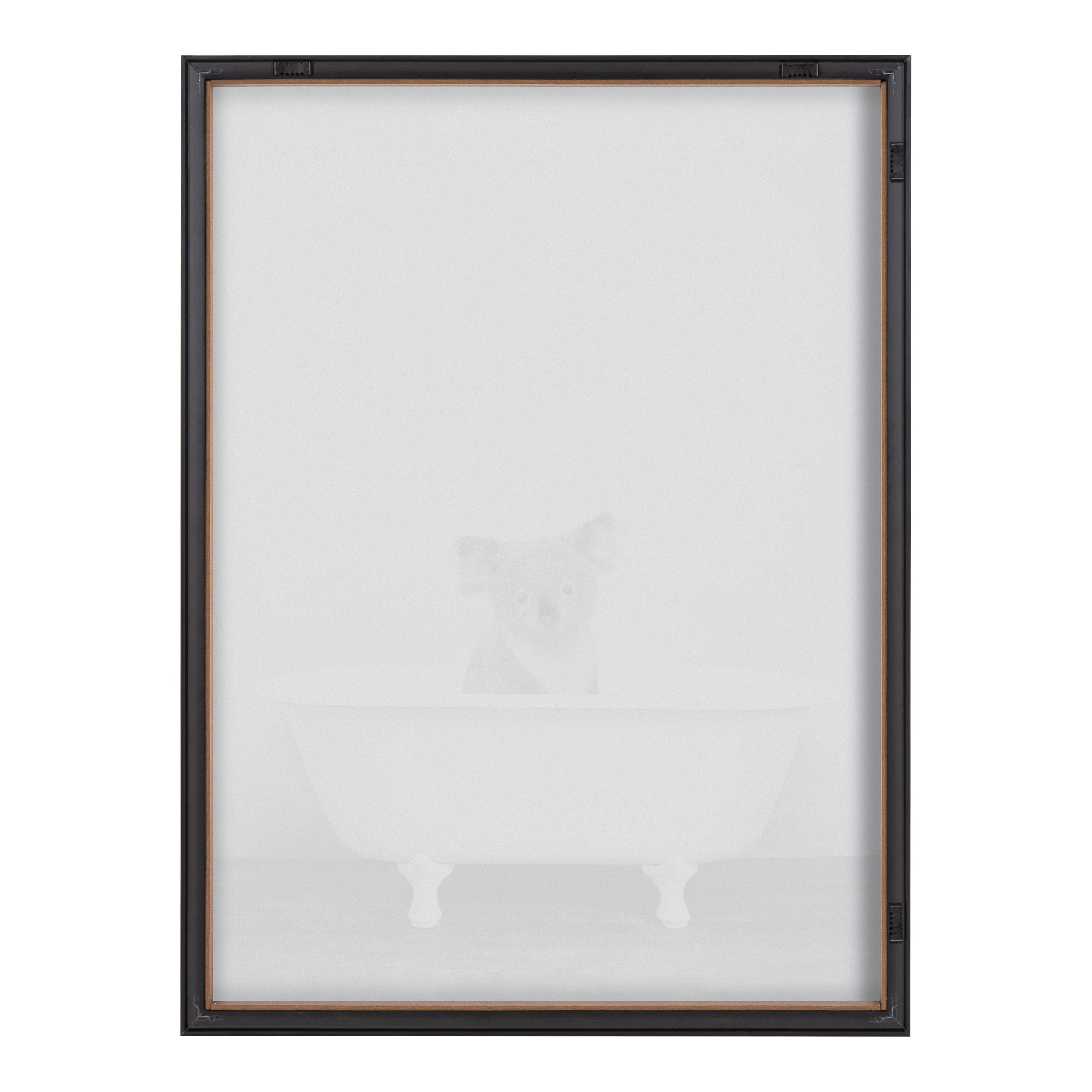 Blake Koala in Bathtub Black and White Framed Printed Glass by Amy Peterson