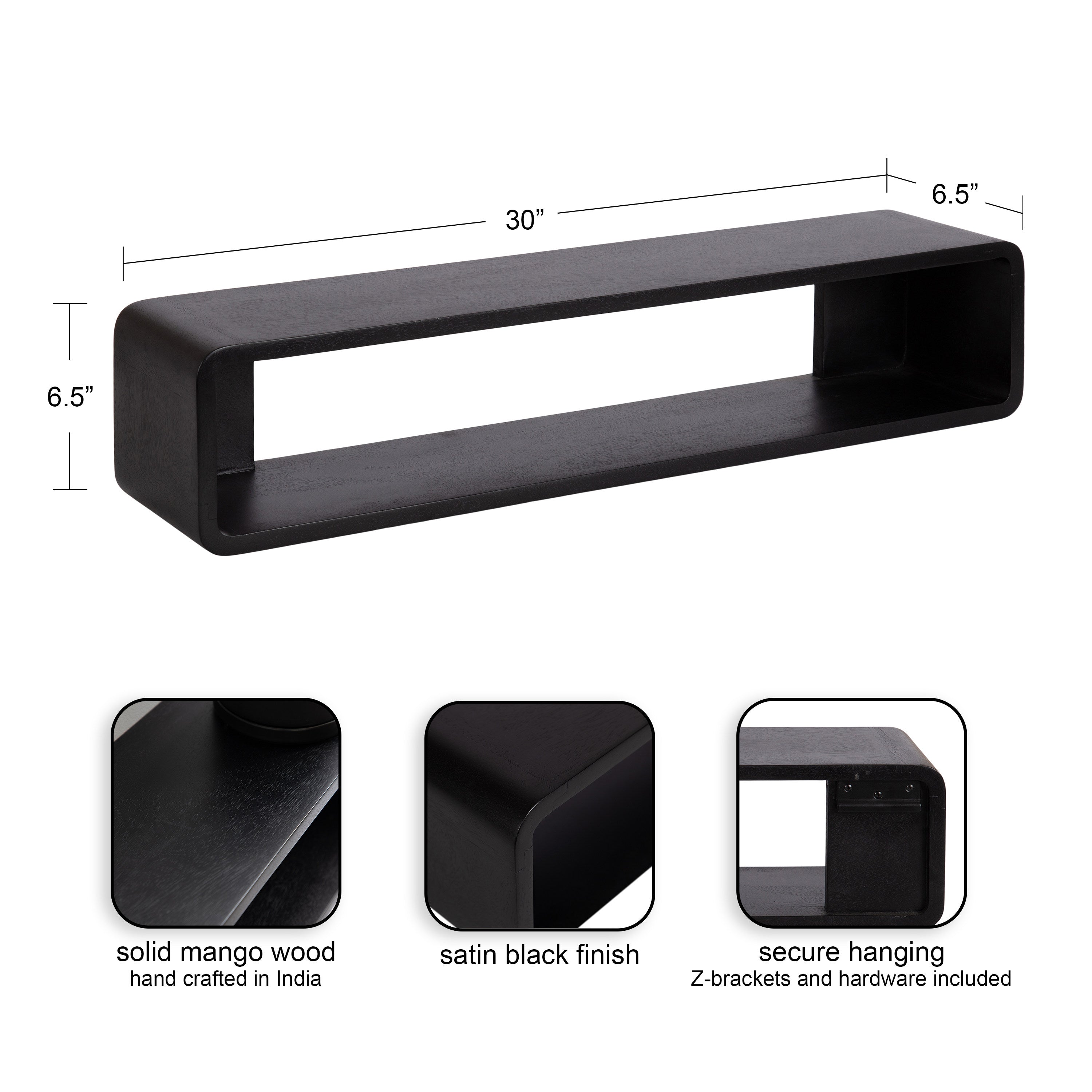 Floating Console Table Black 30x7x7 2