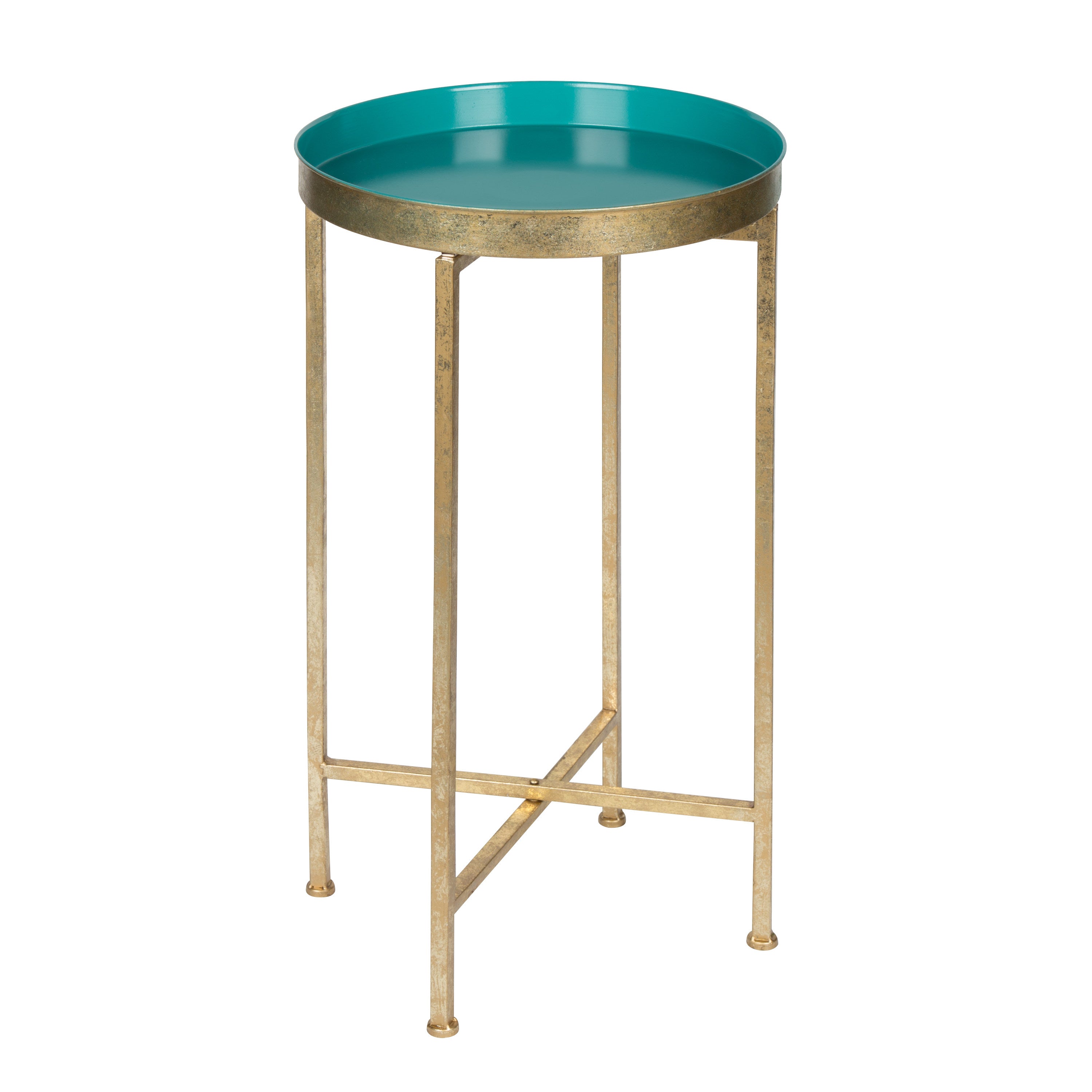Tea Table Gold Teal 14x14x26 2