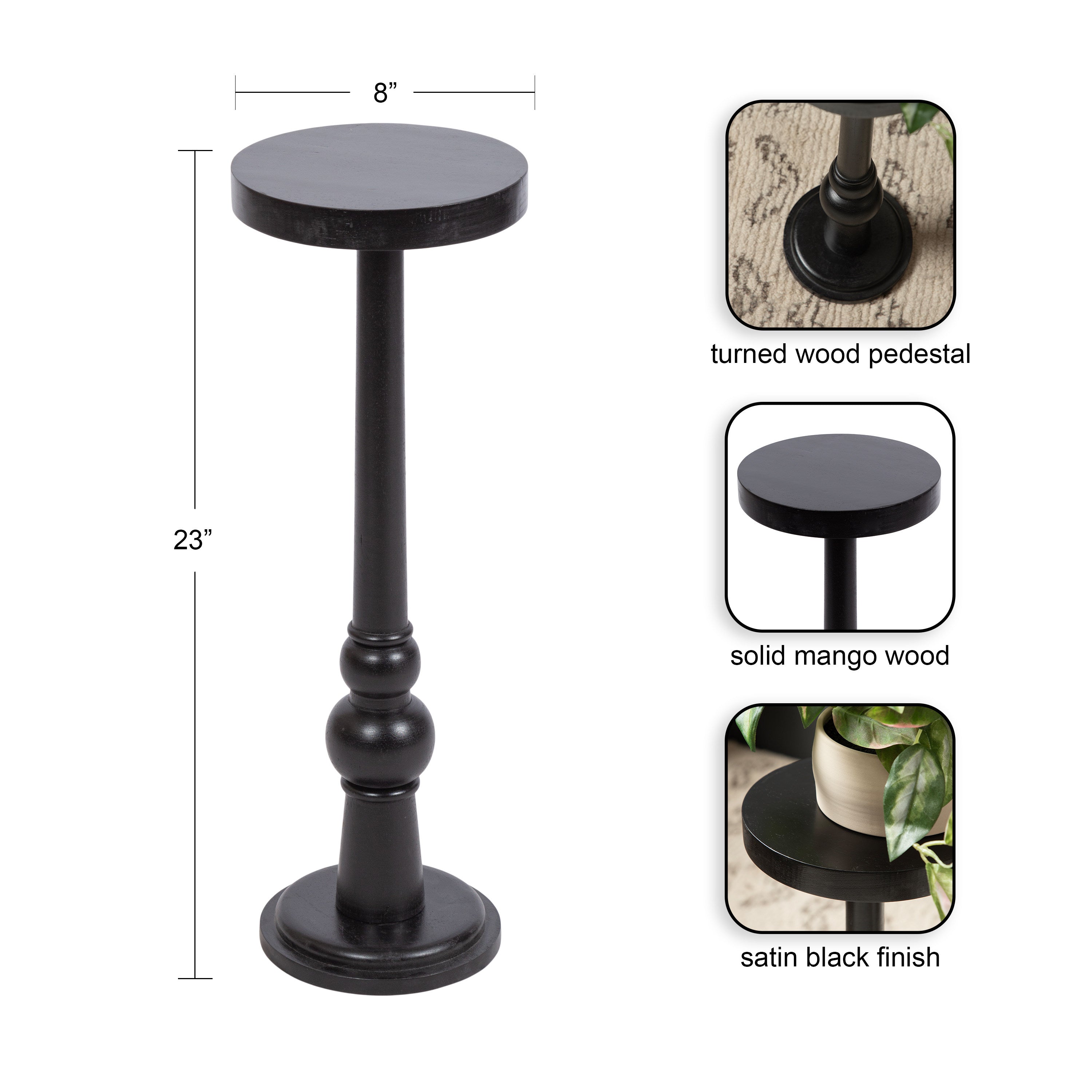 Side Table Black 8x8x23 2