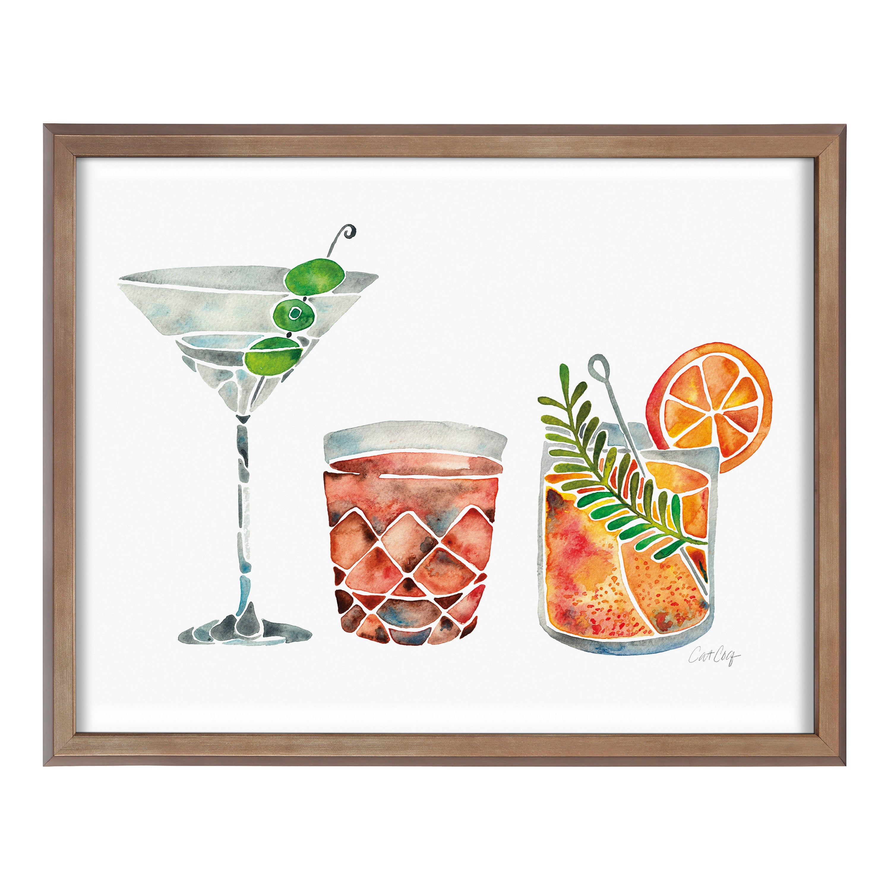 Blake Classic Cocktails Framed Printed Glass by Cat Coquillette