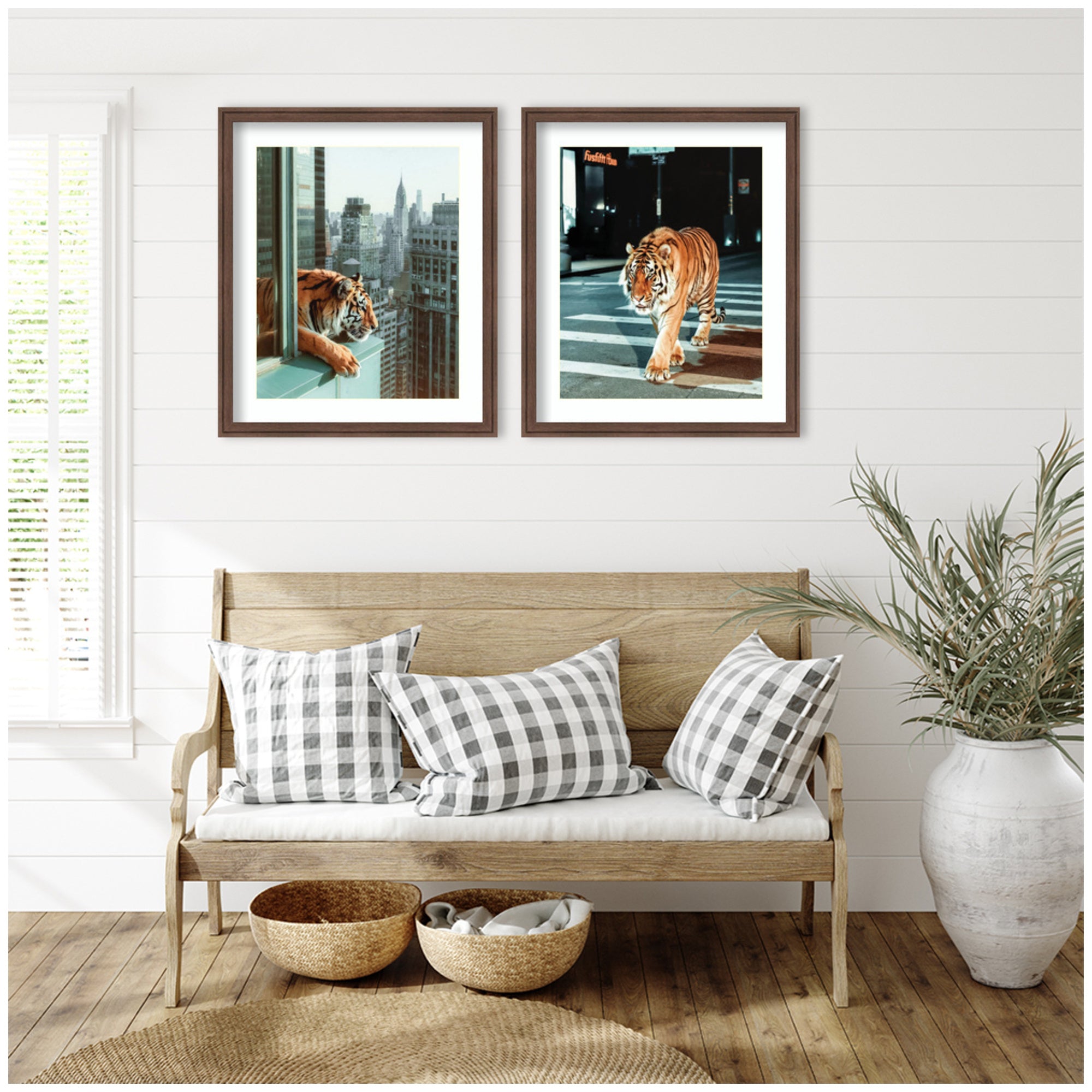 Urban Tiger City 2 Piece Framed Wall Art Print Set by Michael Schauer