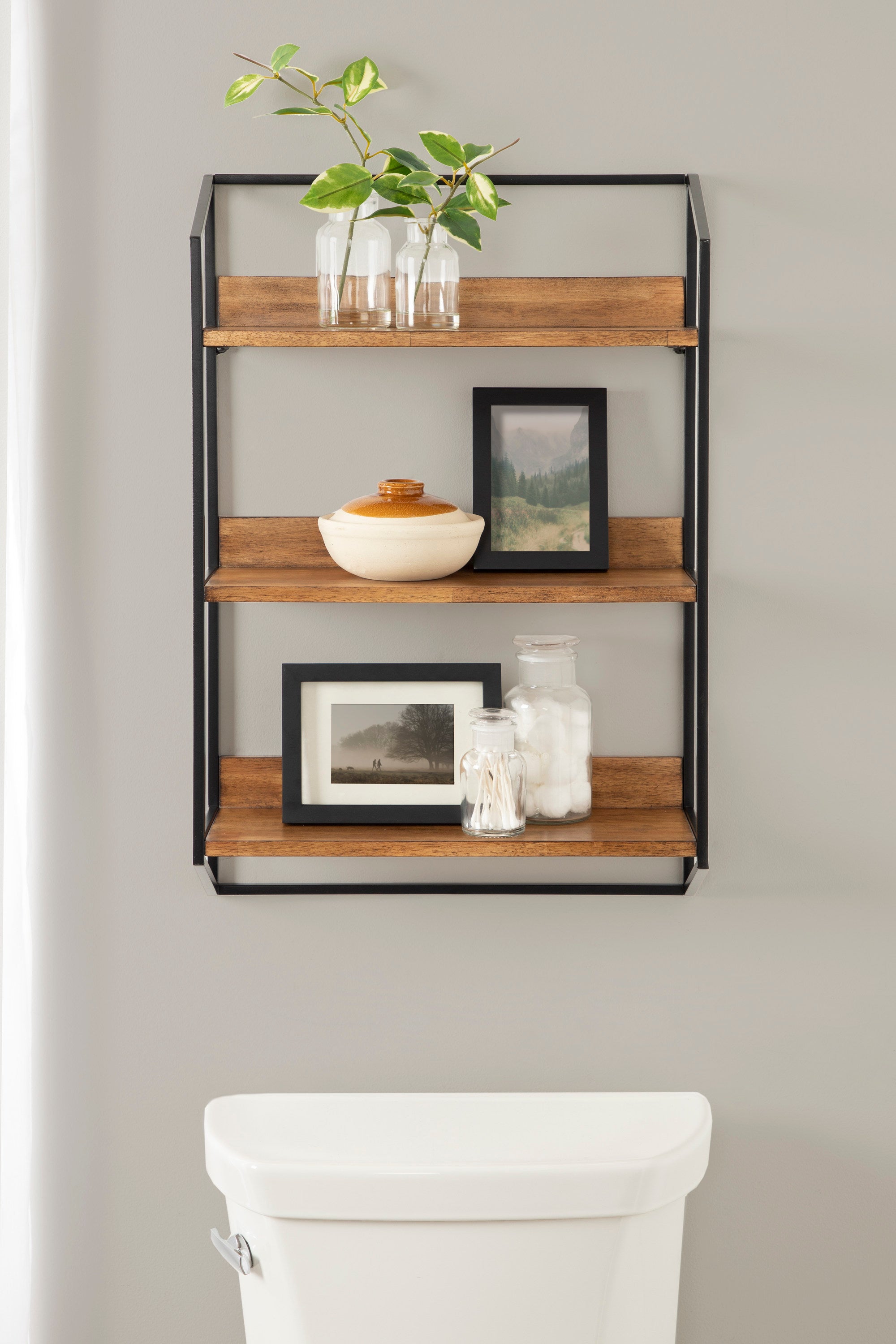 Accent Shelf Rustic Brown Black 18x28x7 7