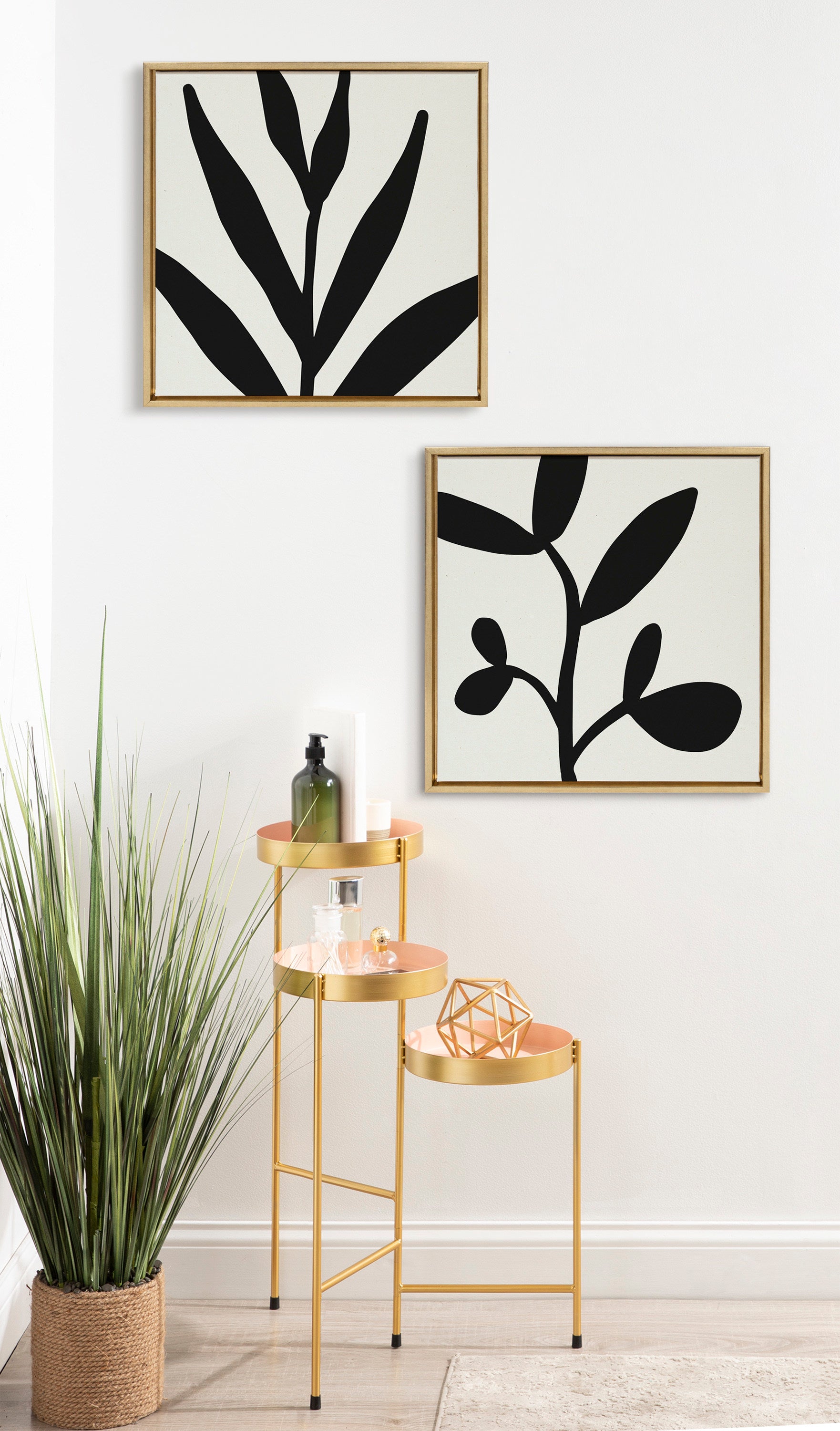 Sylvie Modern Botanical Neutral Abstract 1 Framed Canvas by The Creative Bunch Studio