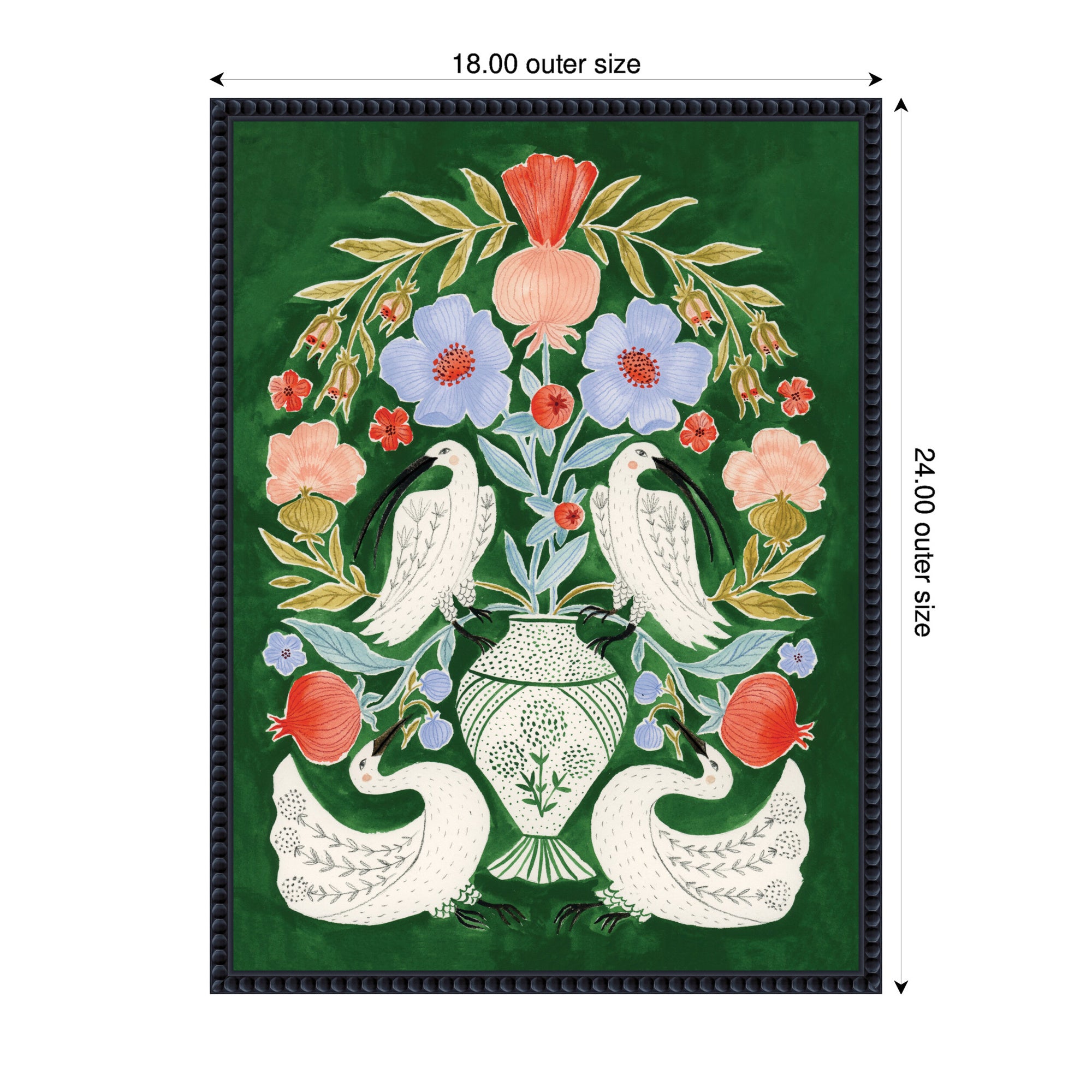 Floral Folklore Ibises and Swan by Jill Labieniec Framed Canvas Wall Art Print