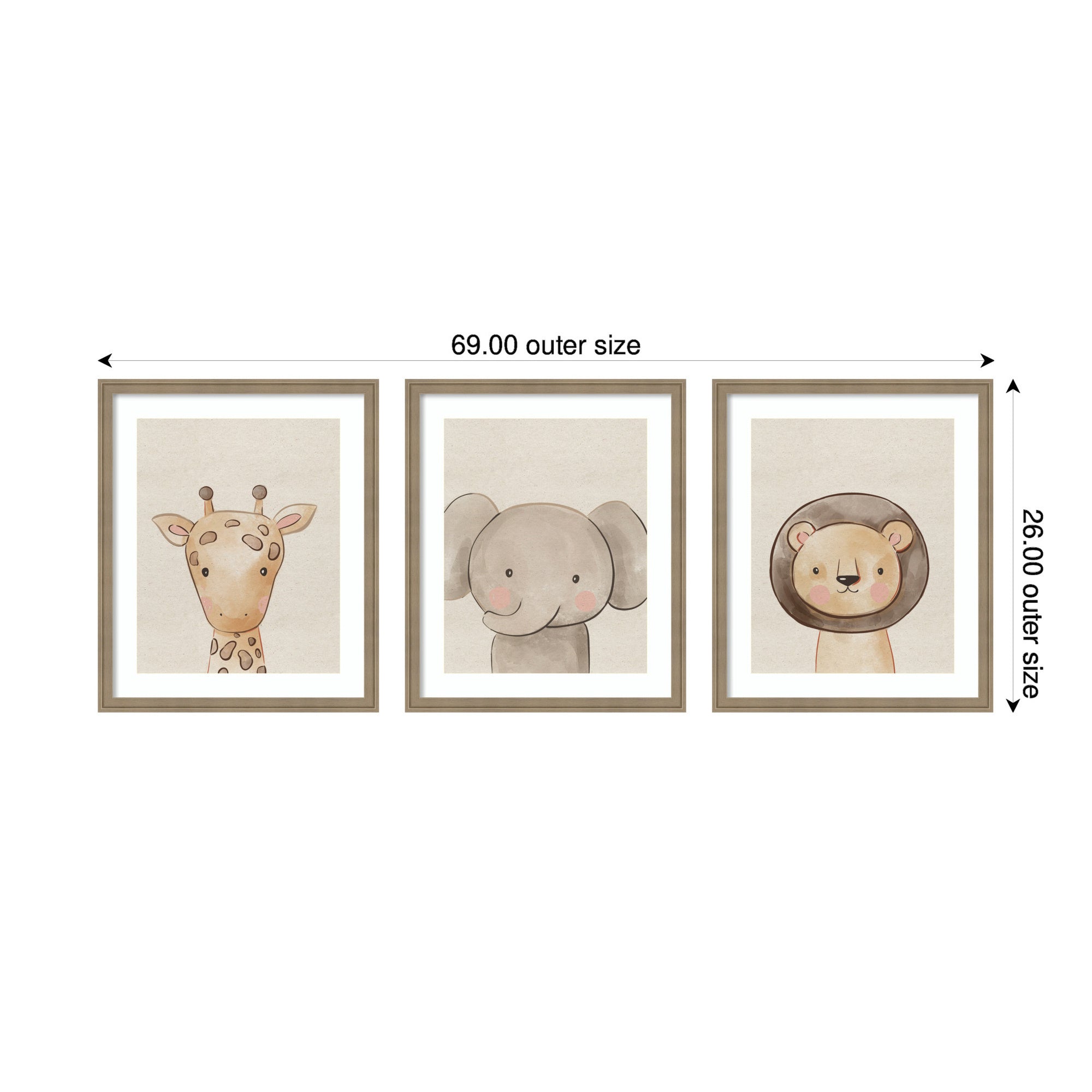 Baby Animal Portrait 3 Piece Framed Wall Art Print Set by The Creative Bunch Studio