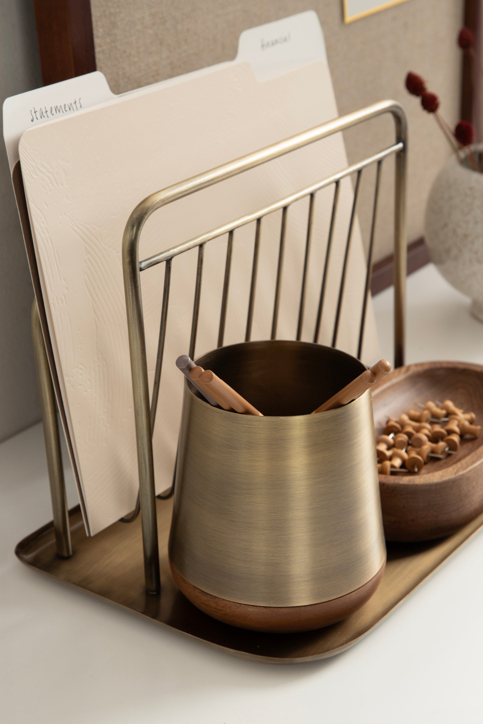 File Folder Organizer Walnut Brown Gold 3 Piece 7