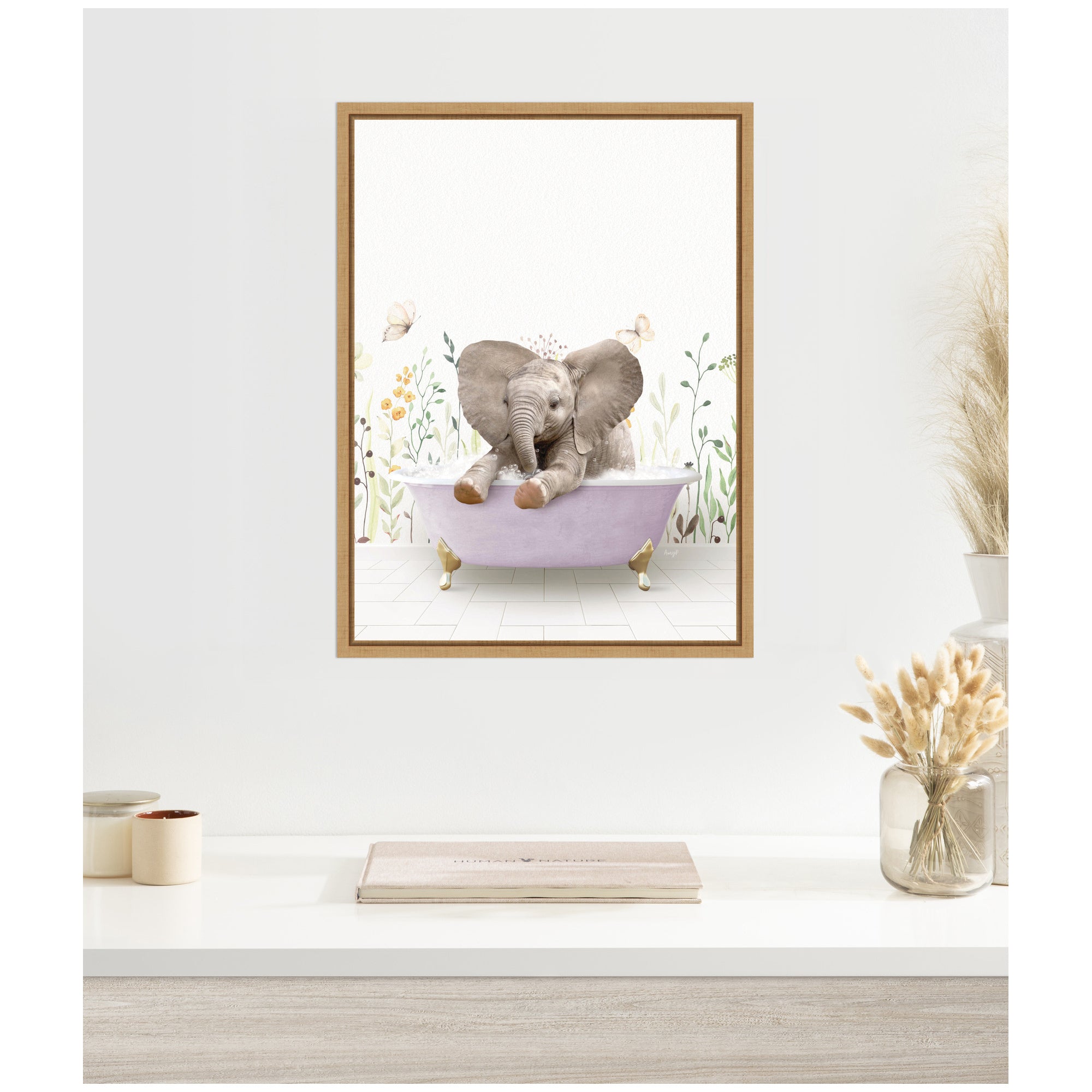 Sylvie Baby Elephant 6 in Spring Bathtub Framed Canvas by Amy Peterson