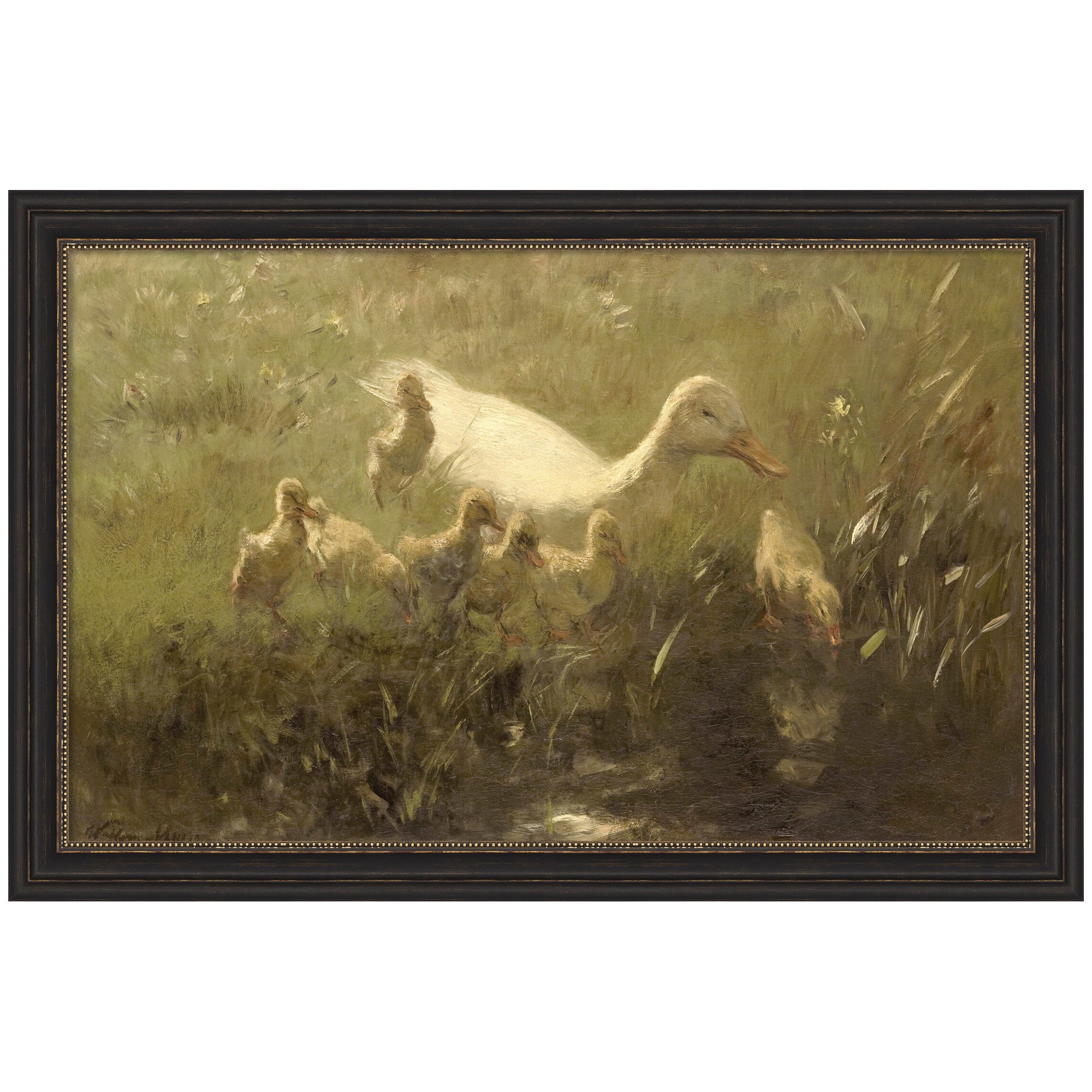 Witte eend met kiekens 1910 Willem Maris by Nostalgia Prints Framed Mounted Canvas Wall Art Print