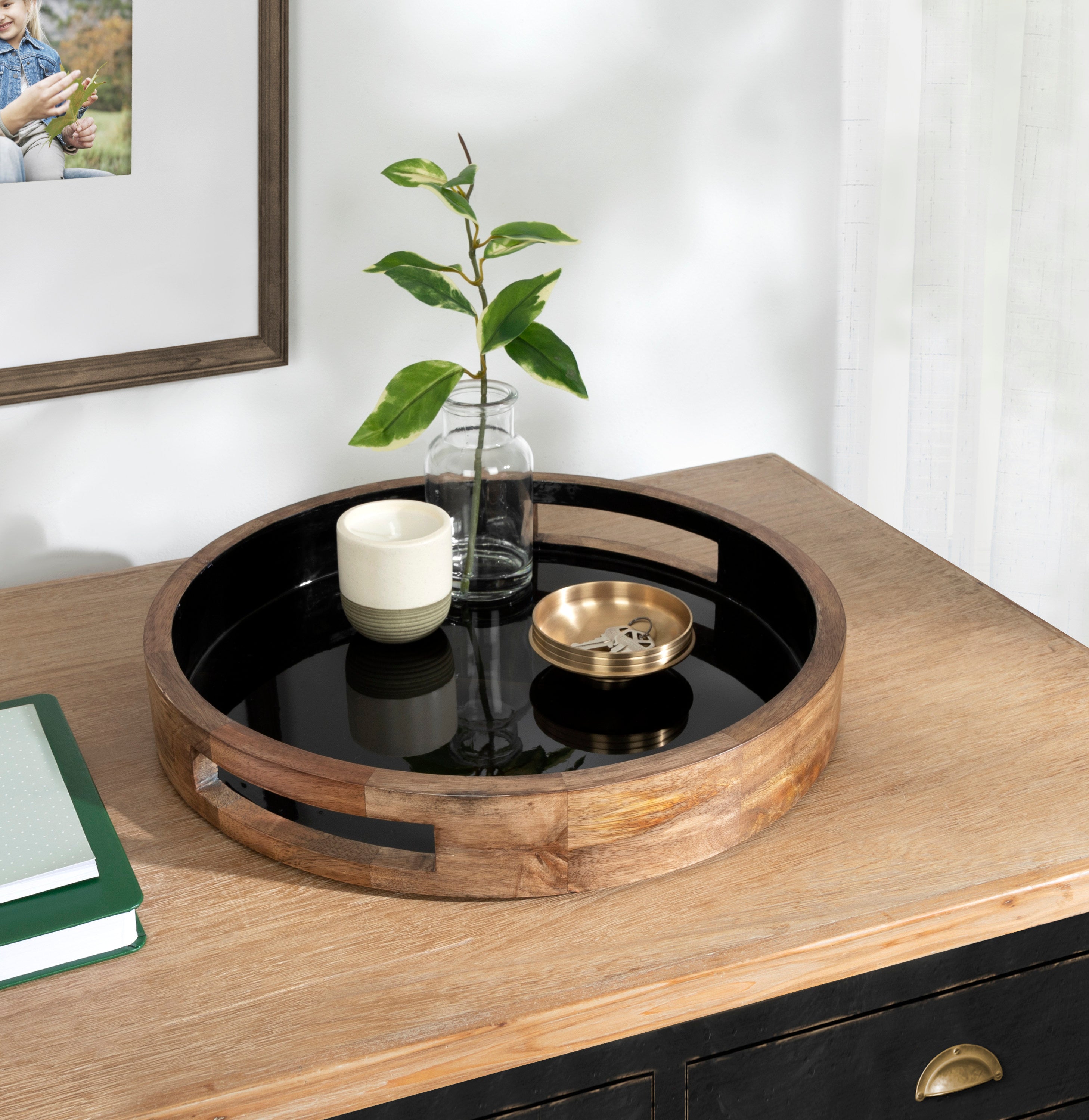 Ehrens Round Decorative Wood Tray
