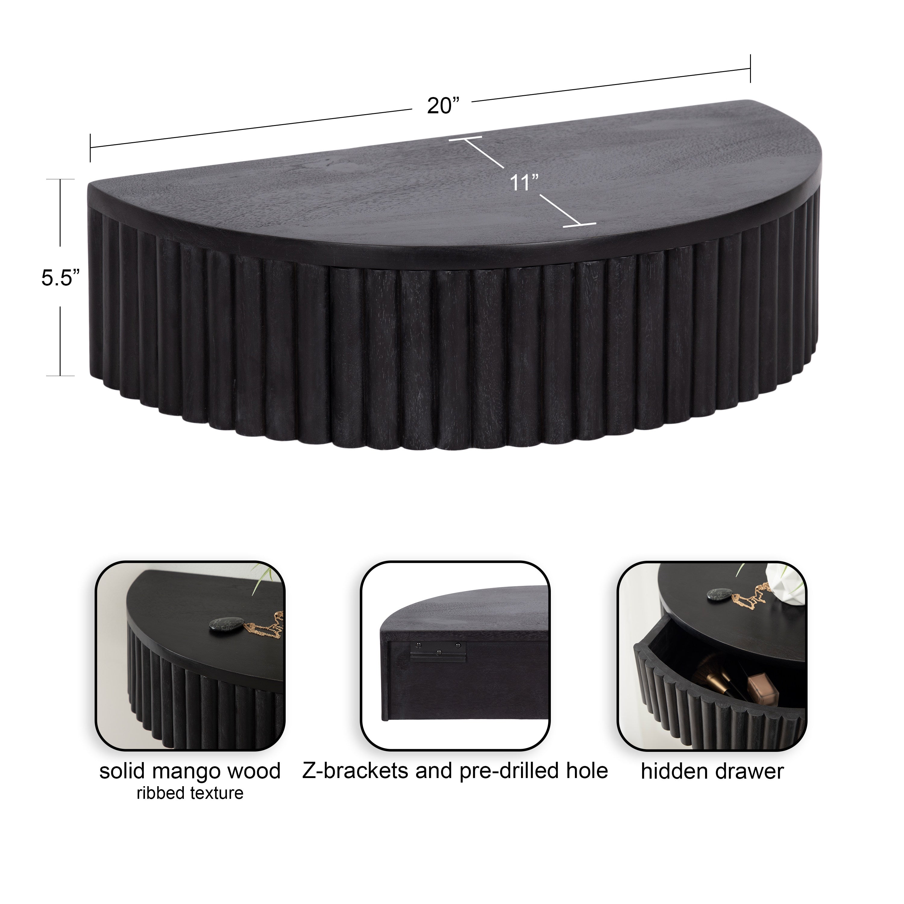 Floating Side Table Black 20x11x6 2