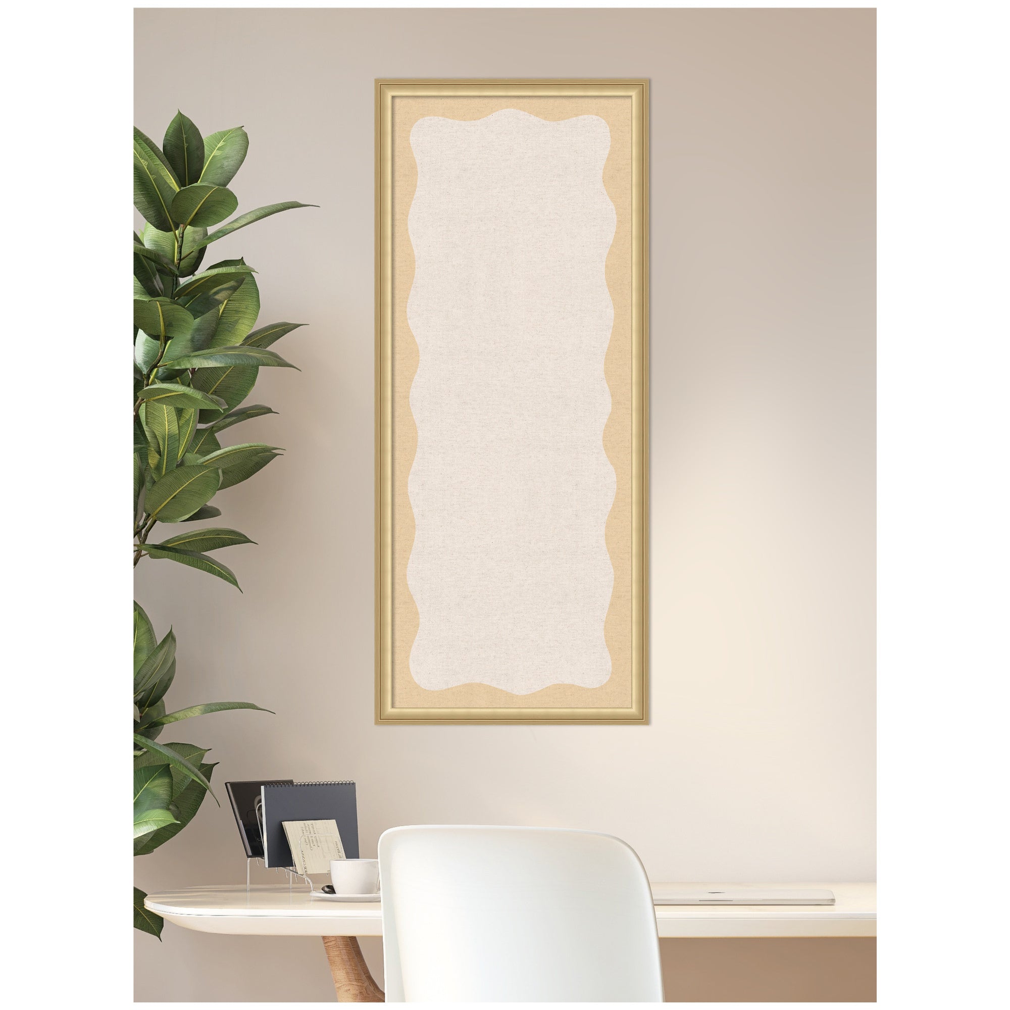 Framed Fabric Pinboard Wavy Neutral Linen and Yellow Wall Organization