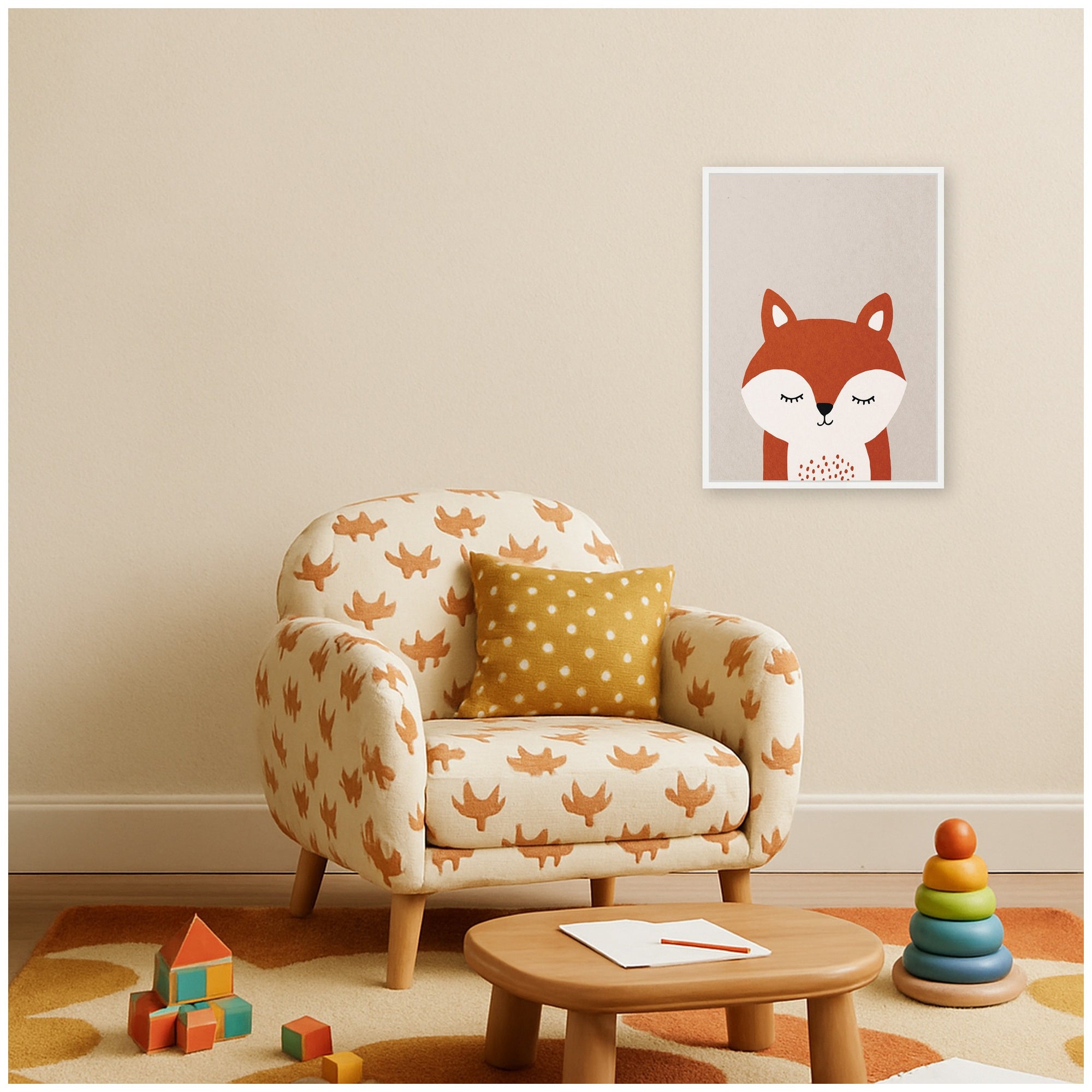 Fox by July Art Prints Framed Canvas Wall Art Print