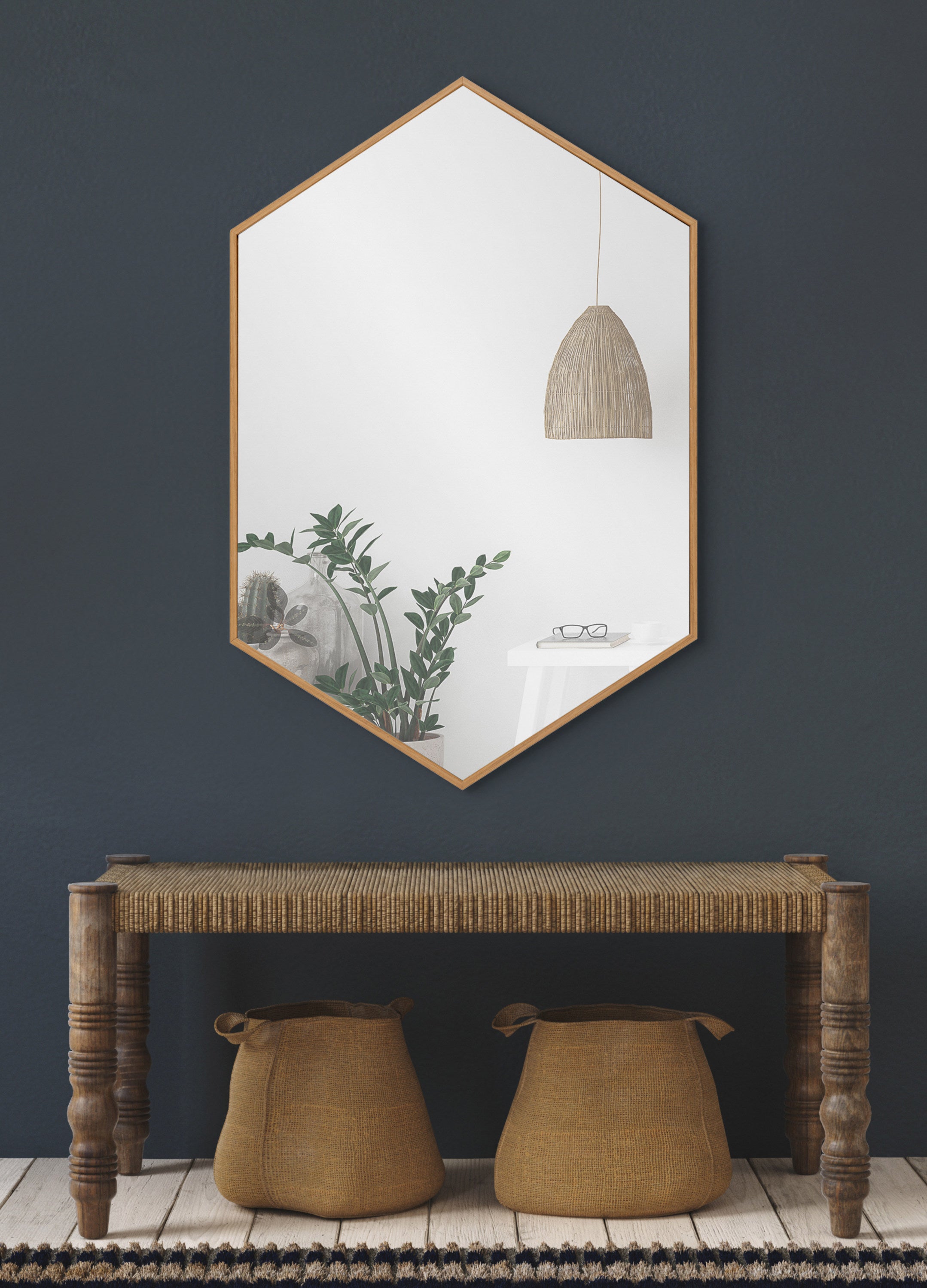 Hexagon Mirror Natural 22x31 7