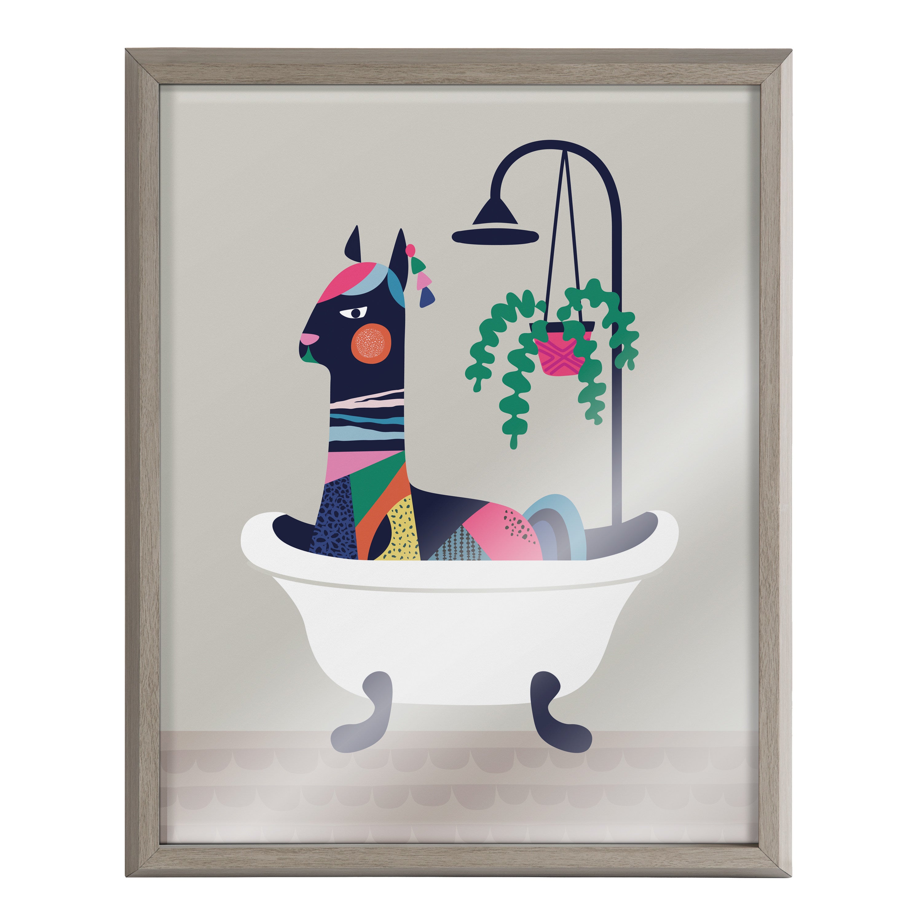 Blake Mid Century Modern Llama in the Tub Framed Printed Glass by Rachel Lee of My Dream Wall