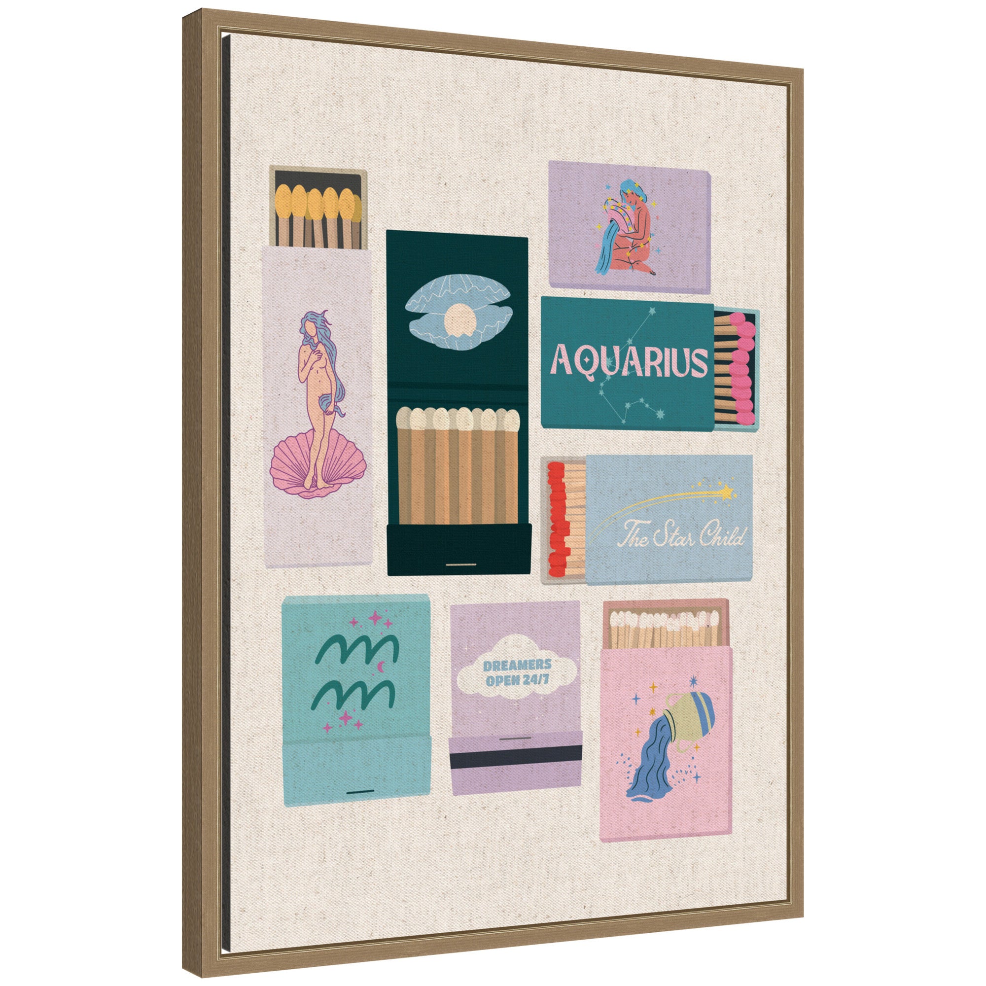 Aquarius Matchbook Linen FC by Megan Ryan Framed Canvas Wall Art Print