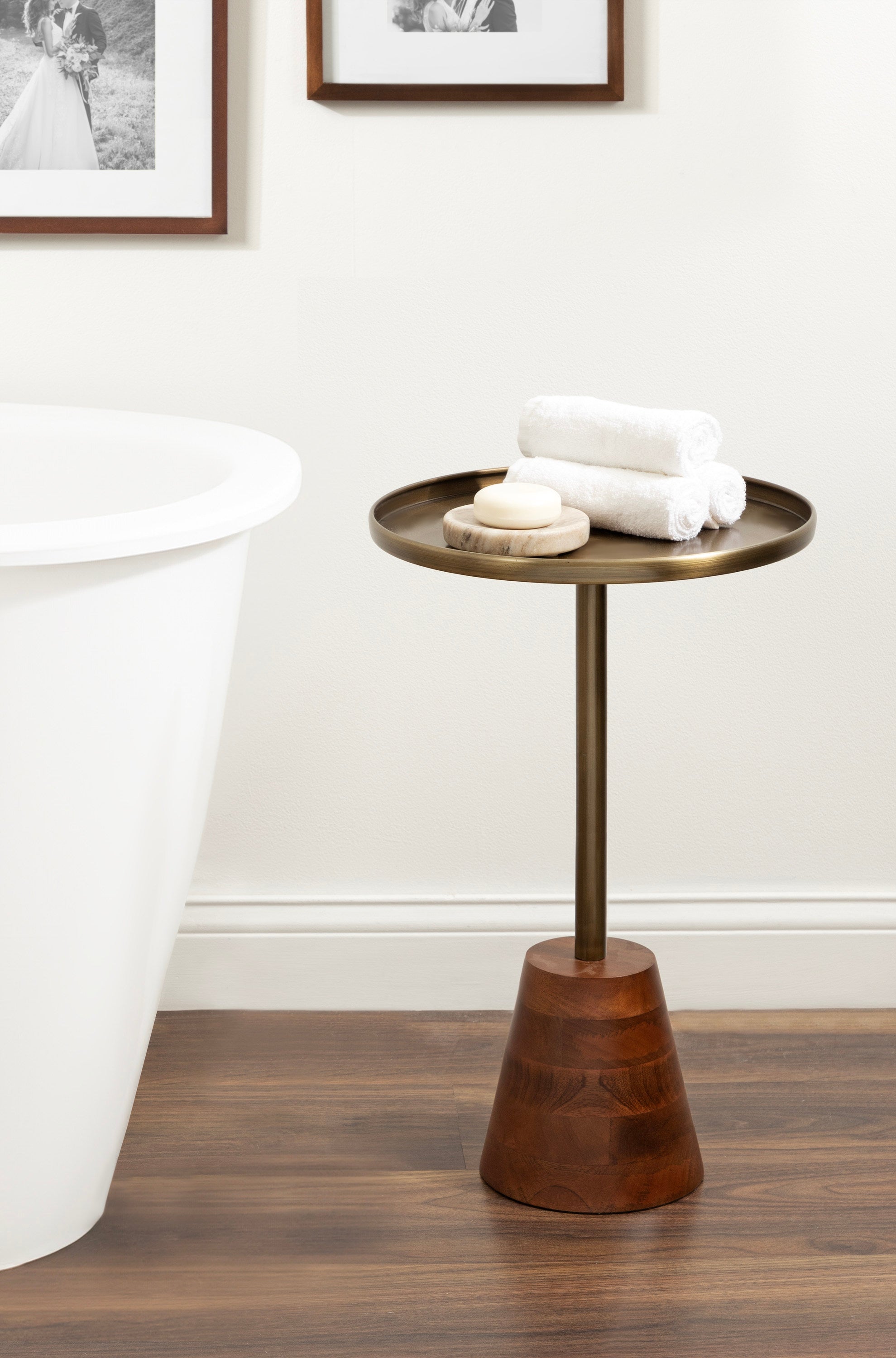 Side Table Gold Walnut Brown 14x14x24 7