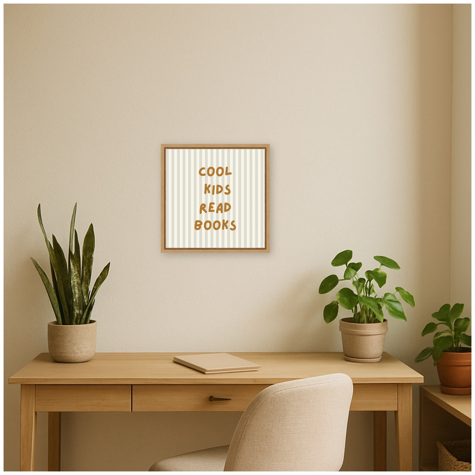 Cool Kids Read Books Stripes Square by Laura Moss Framed Canvas Wall Art Print