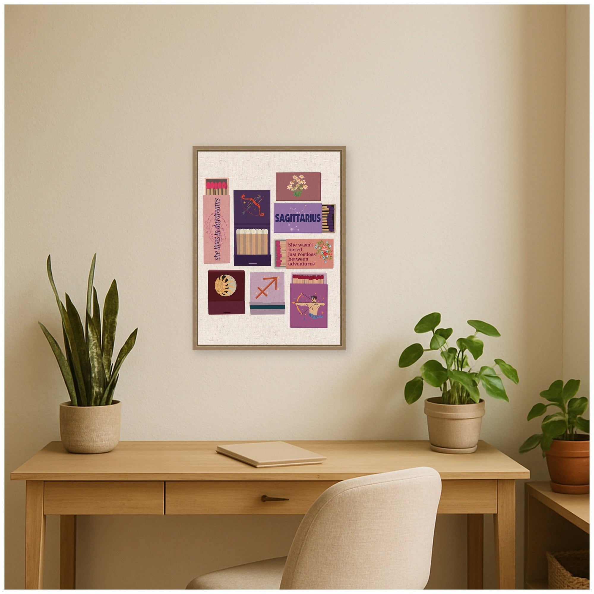 Sagittarius Matchbooks Linen FC by Megan Ryan Framed Canvas Wall Art Print