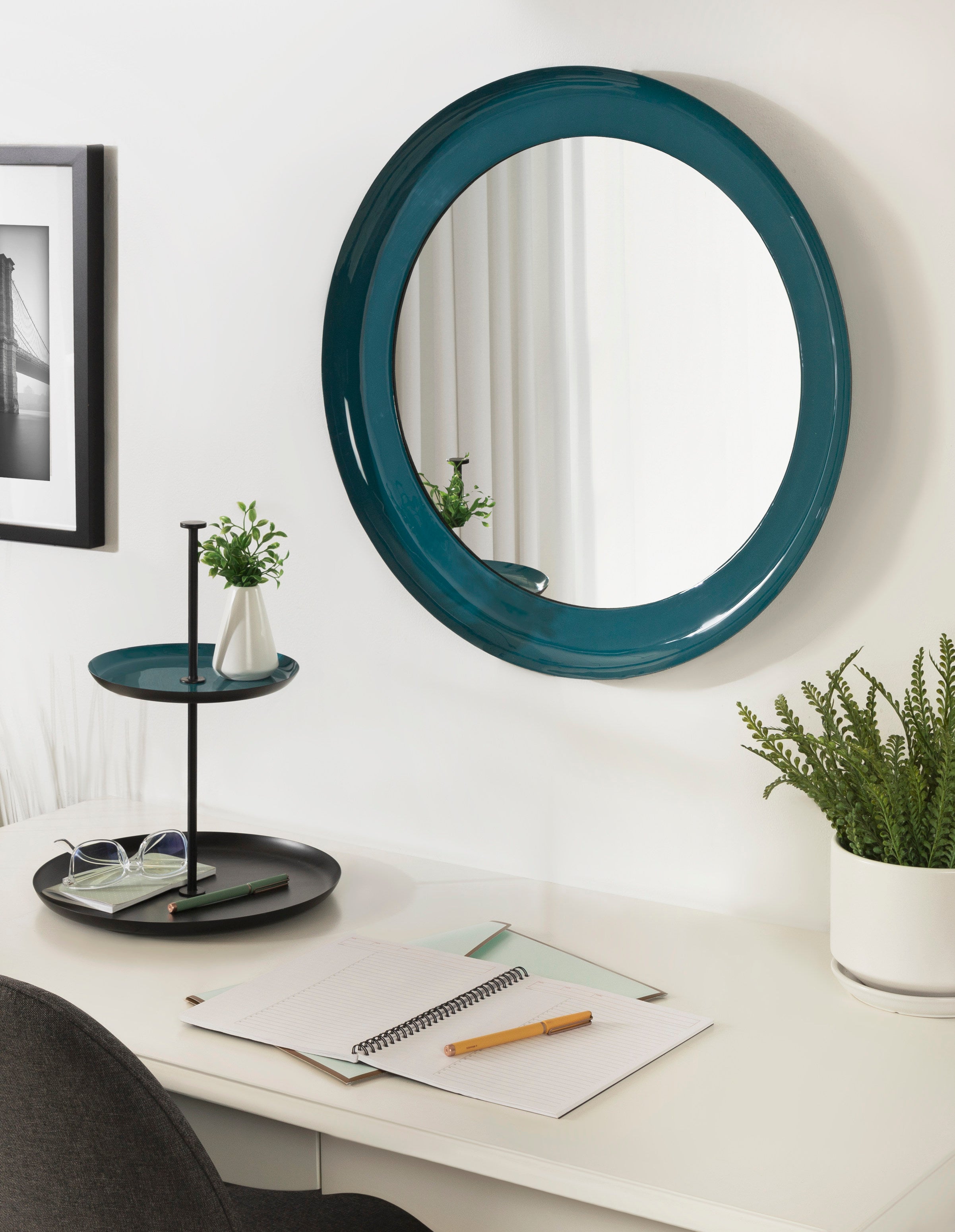 Round Mirror Teal Black 22x22 7