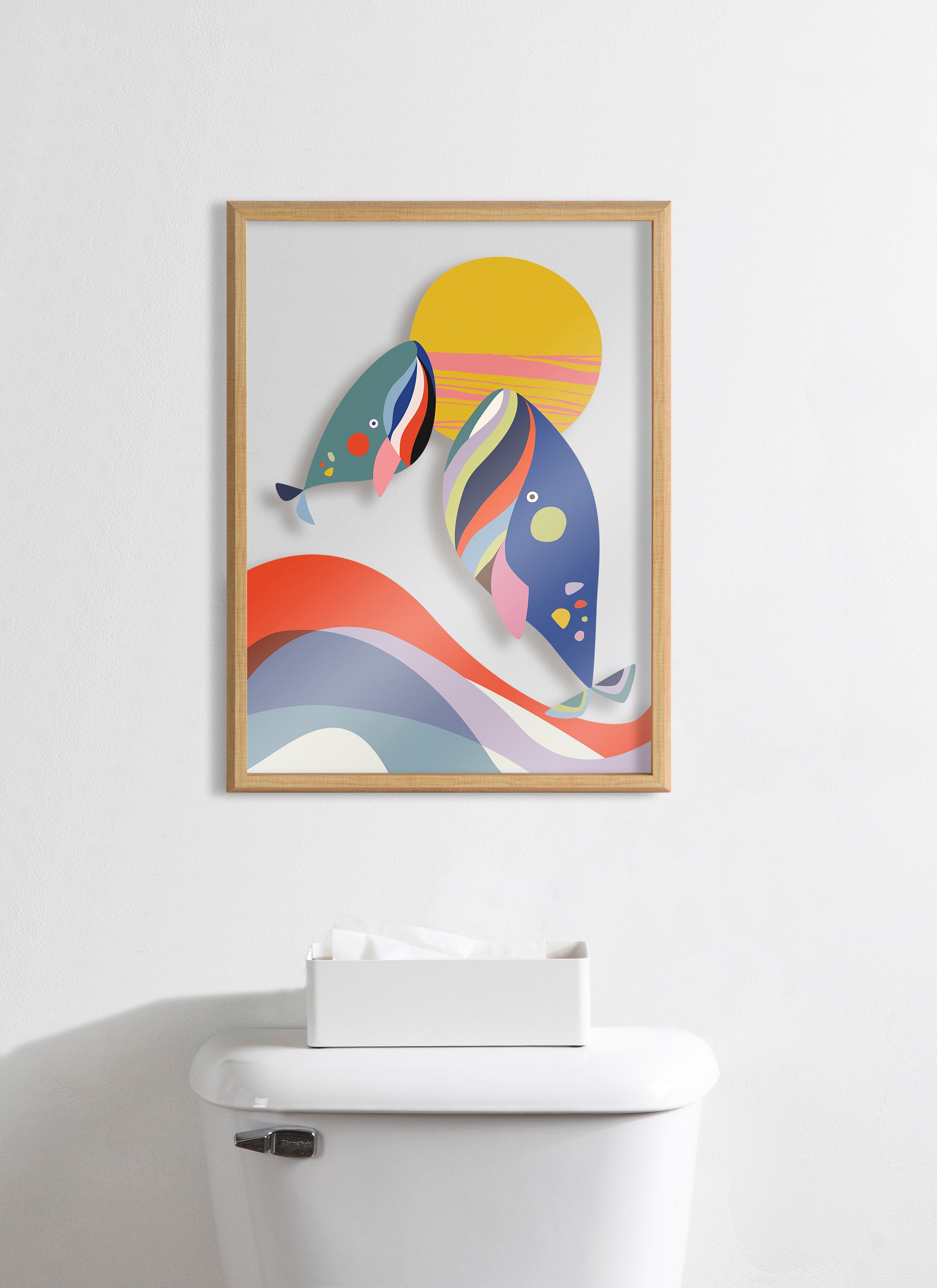 Blake Modern Colorful Whales Framed Printed Glass by Rachel Lee of My Dream Wall