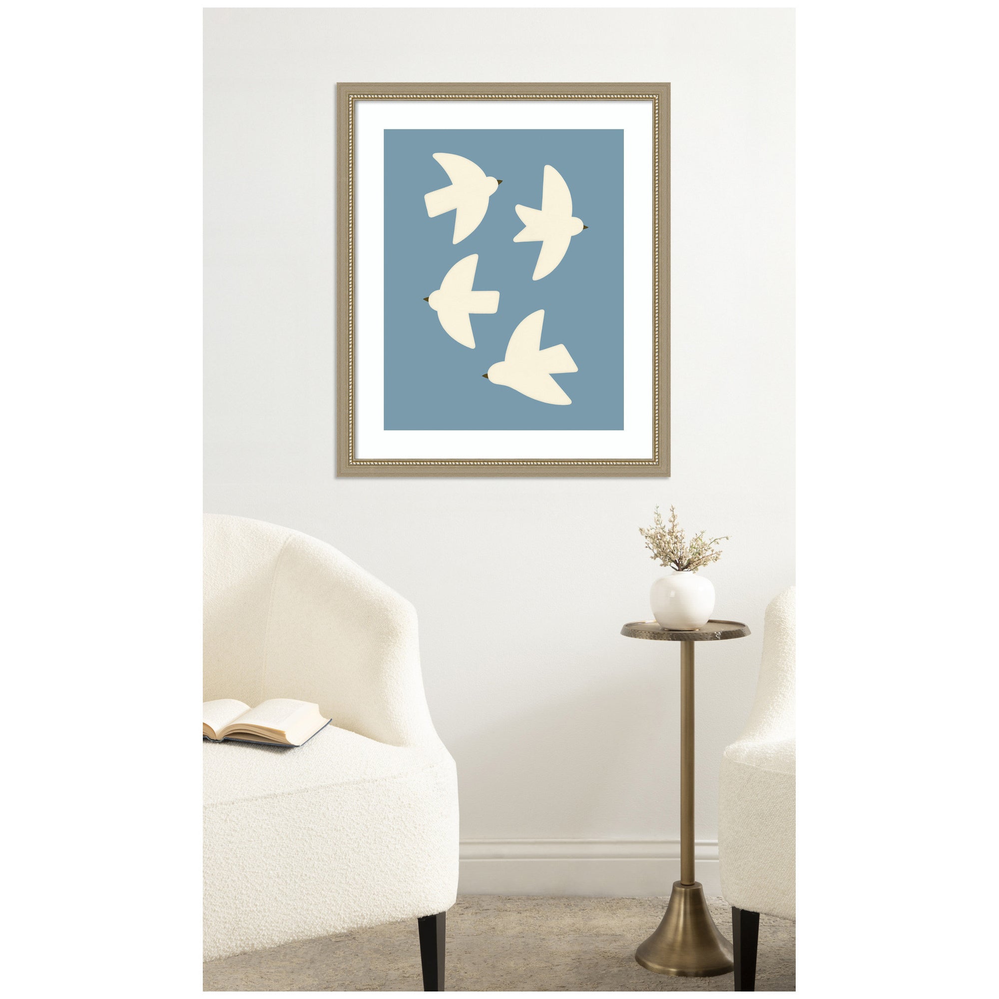 Minimalist Birds Poster Blue by Laura Moss Framed Wall Art Print