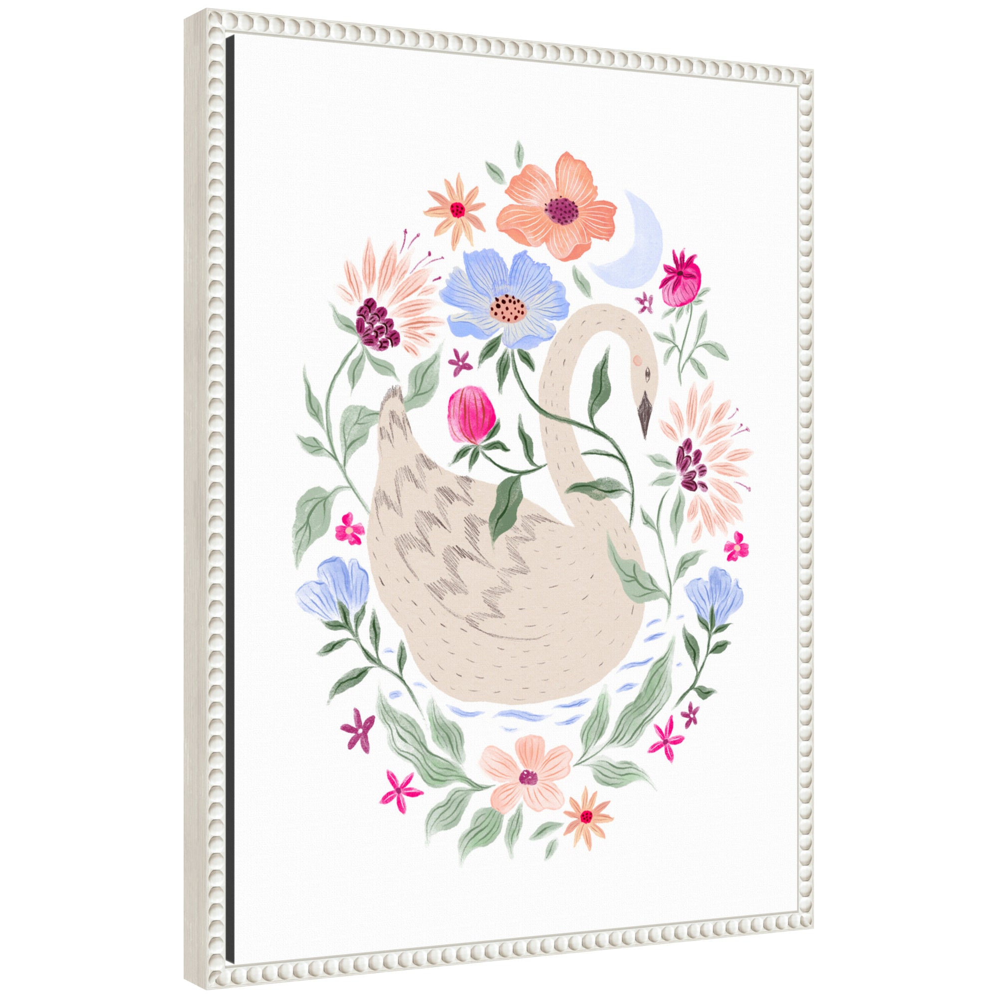 Swan Floral Oval by Jill Labieniec Framed Canvas Wall Art Print