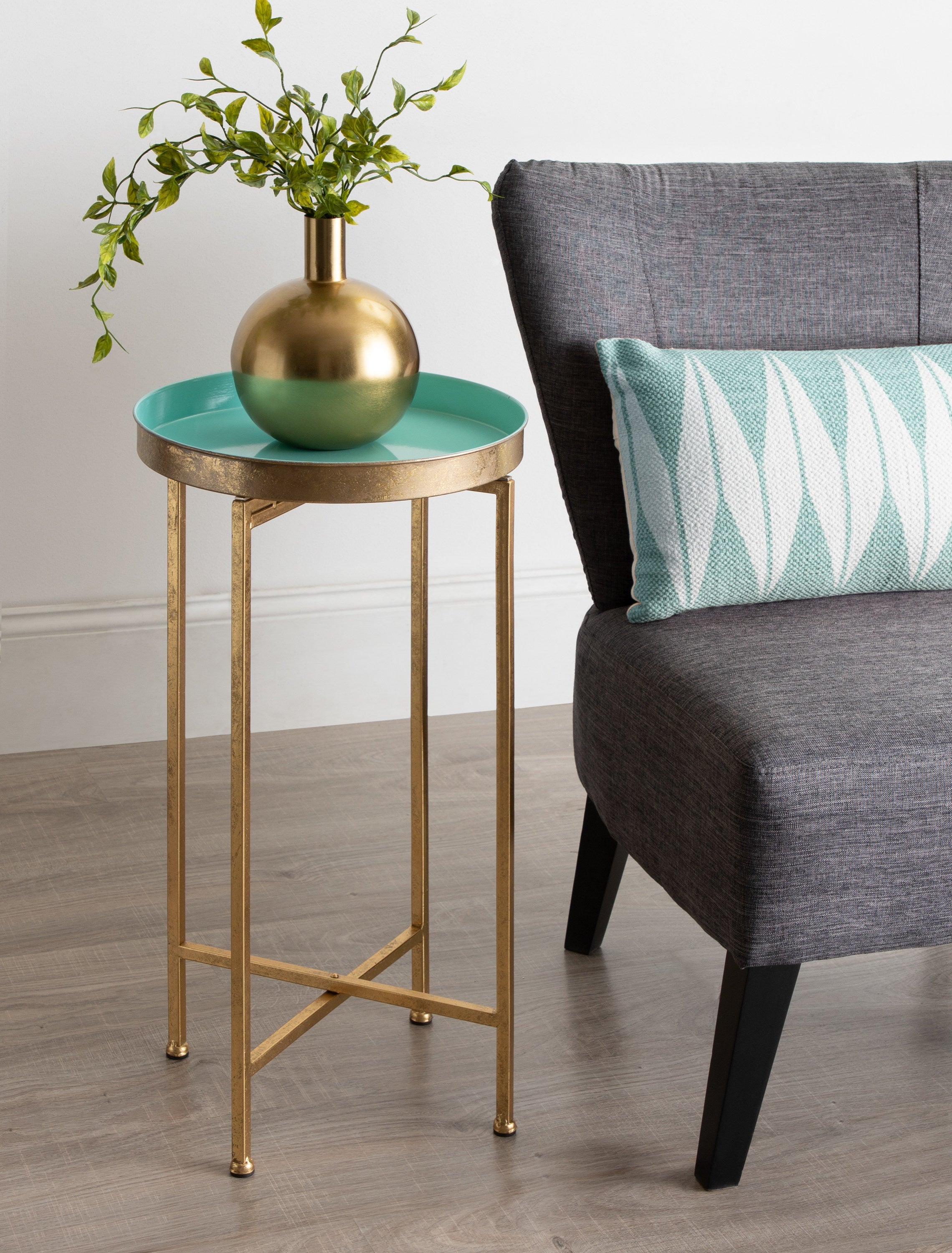 Tea Table Gold Light Teal 14x14x26 7