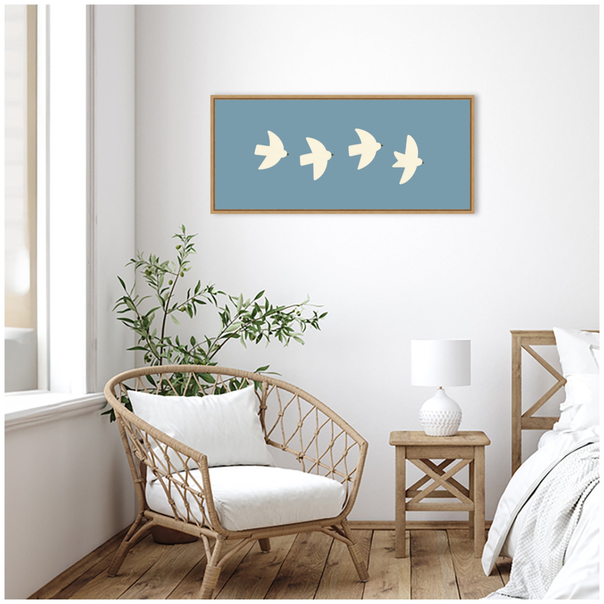 Minimalist Birds Panel Blue by Laura Moss Framed Canvas Wall Art Print