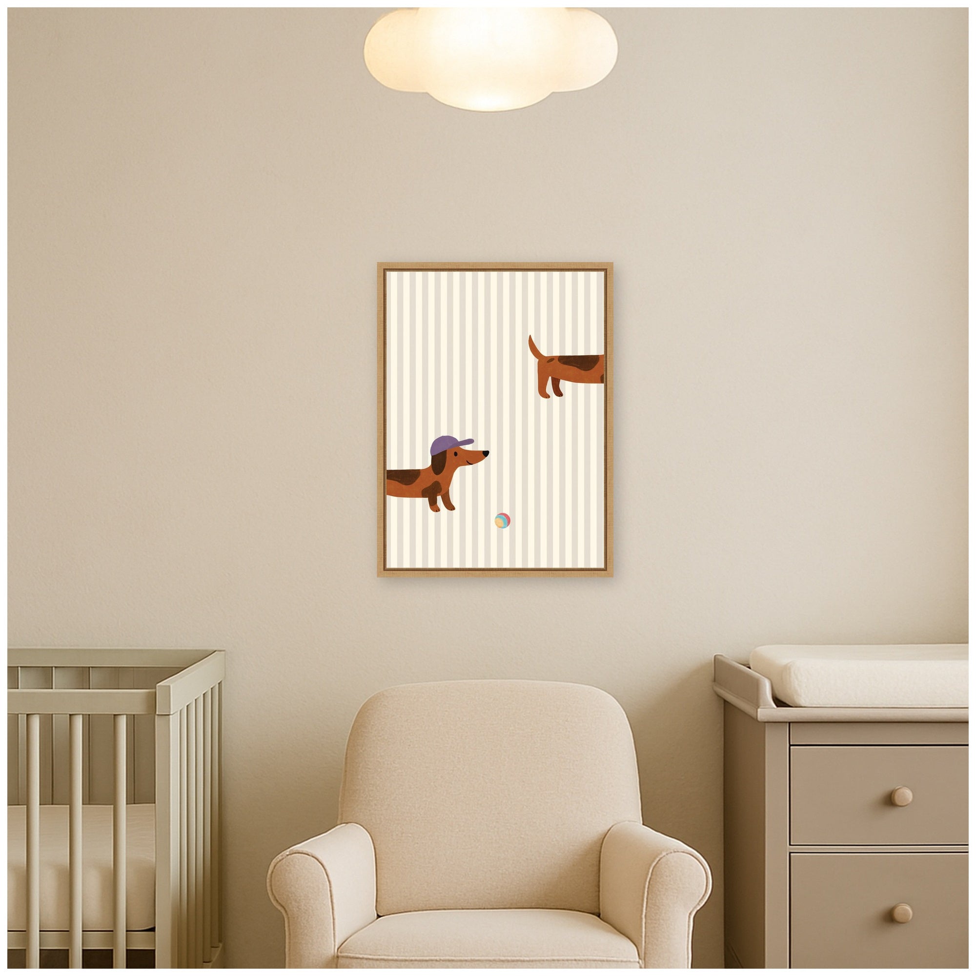 Playful Dachshund Puppy Striped by Laura Moss Framed Canvas Wall Art Print
