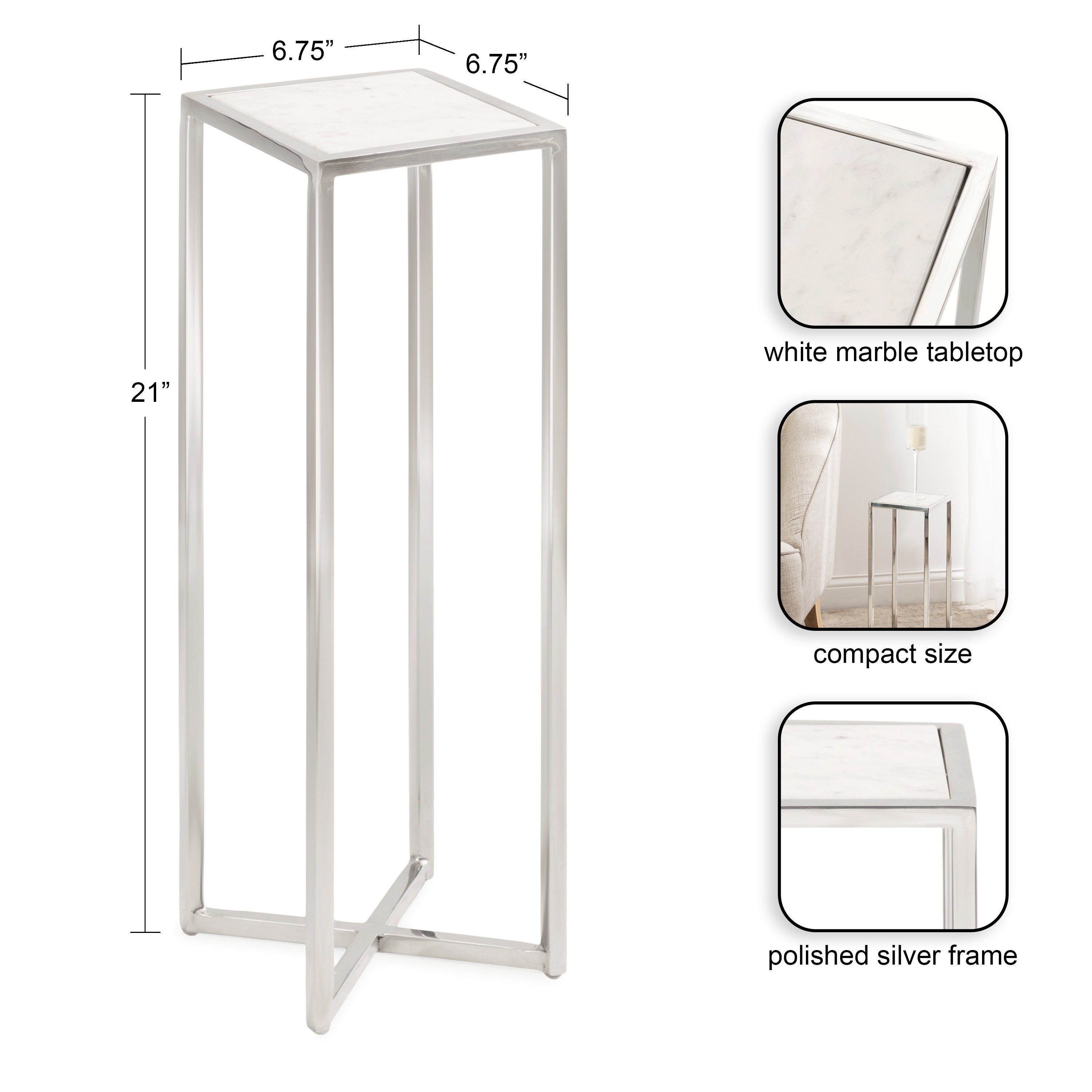 Drink Table White Silver 7x7x21 2