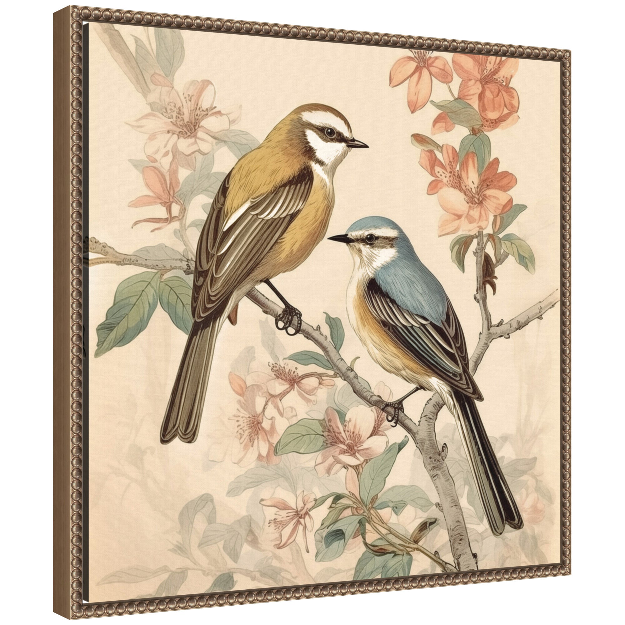 Sylvie Vintage Style Birds and Botanicals Framed Canvas by The Creative Bunch Studio