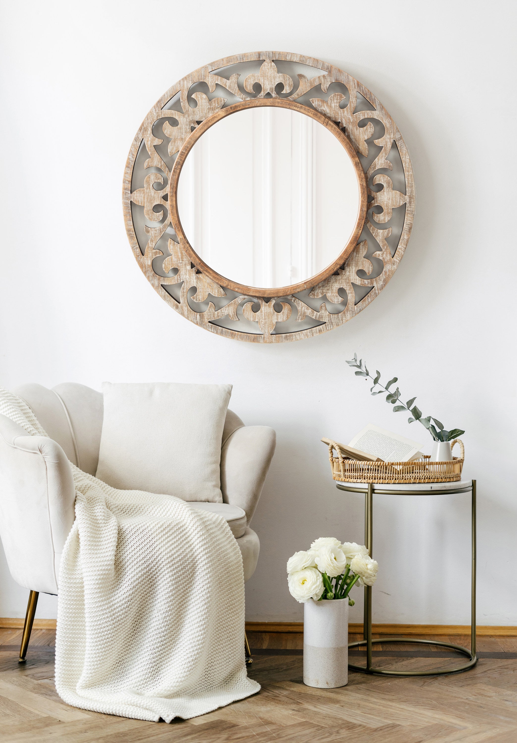 Shovali Rustic Round Mirror