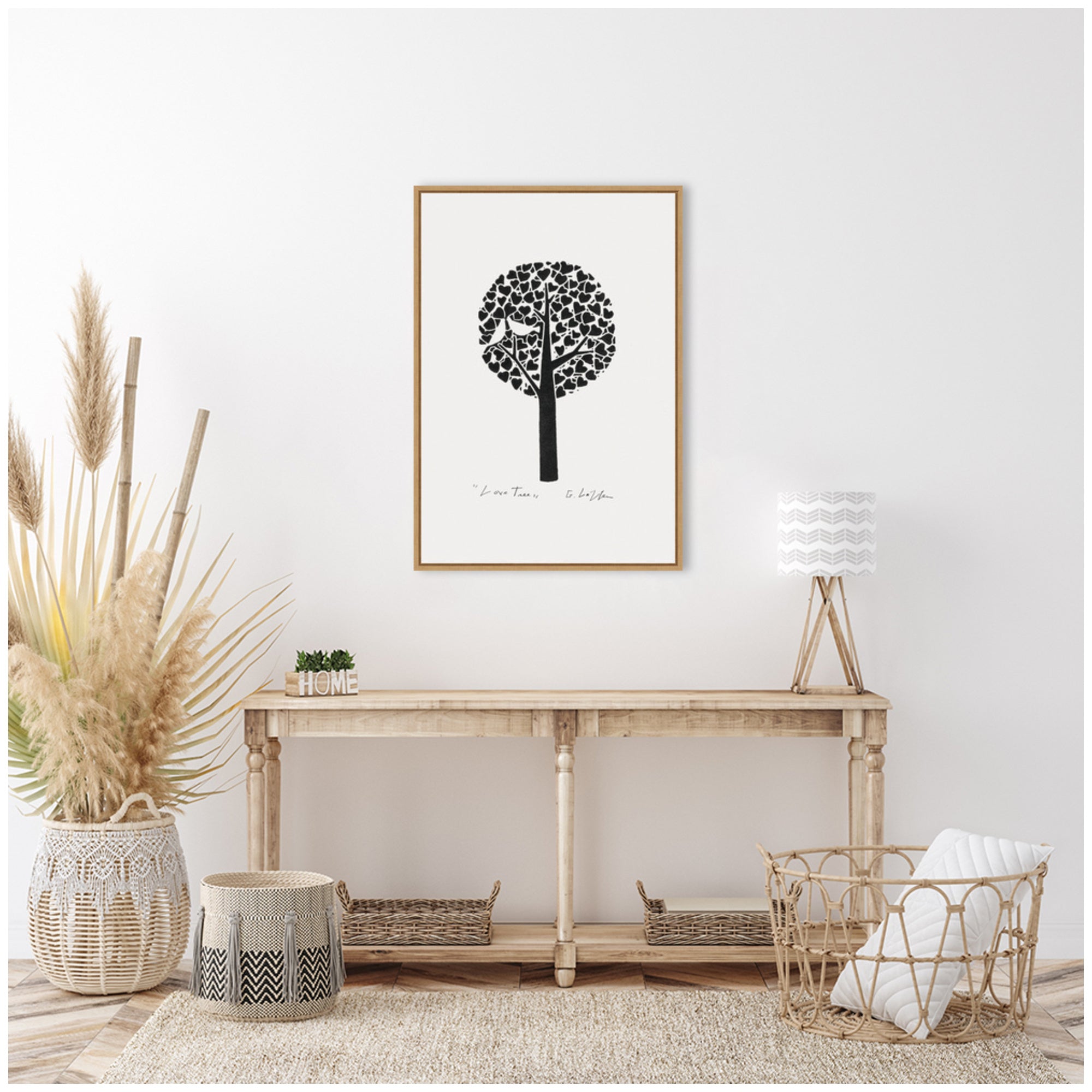 Sylvie Black and White Love Tree Linocut Framed Canvas by Giuliana Lazzerini