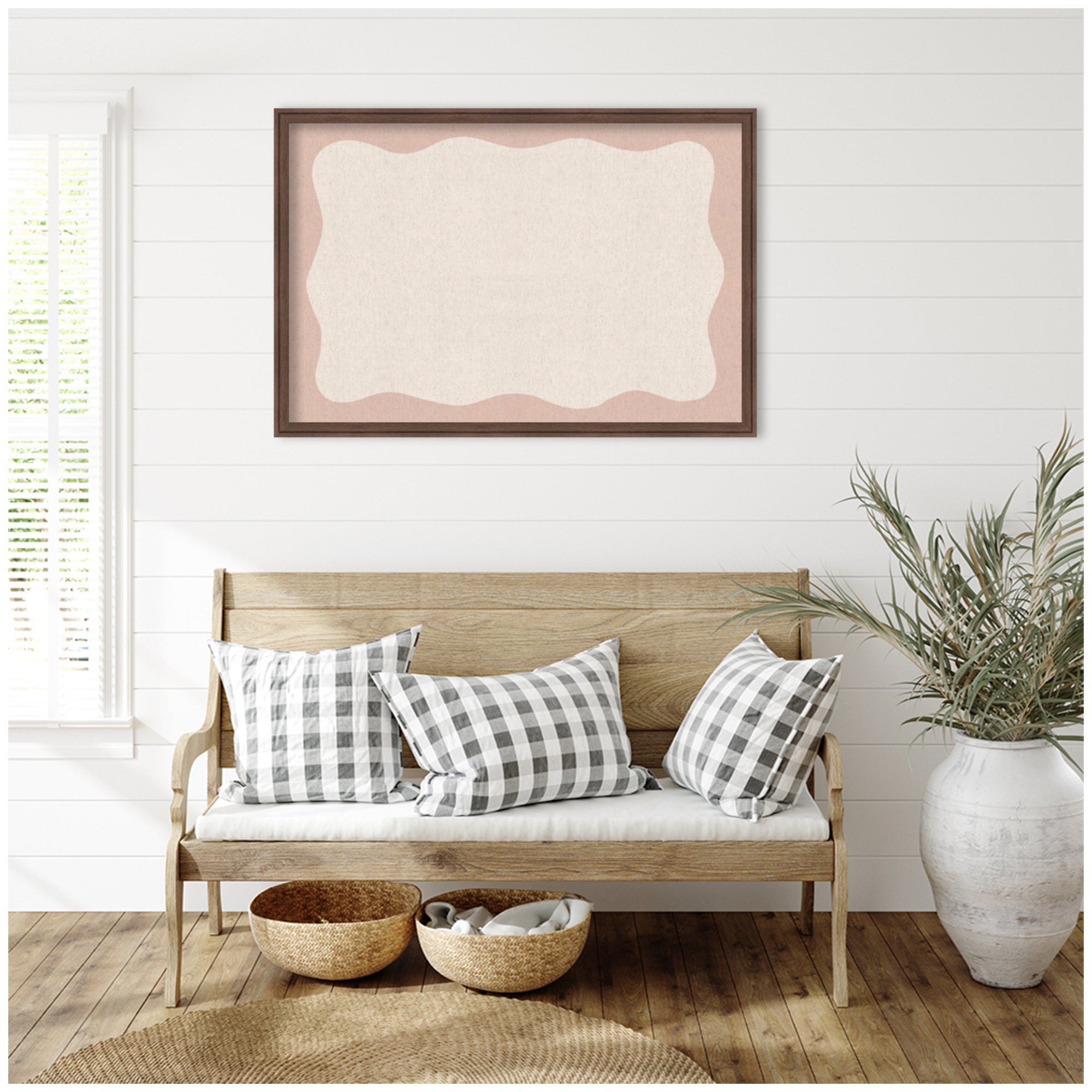 Framed Fabric Pinboard Wavy Linen Light and Pink Wall Organization