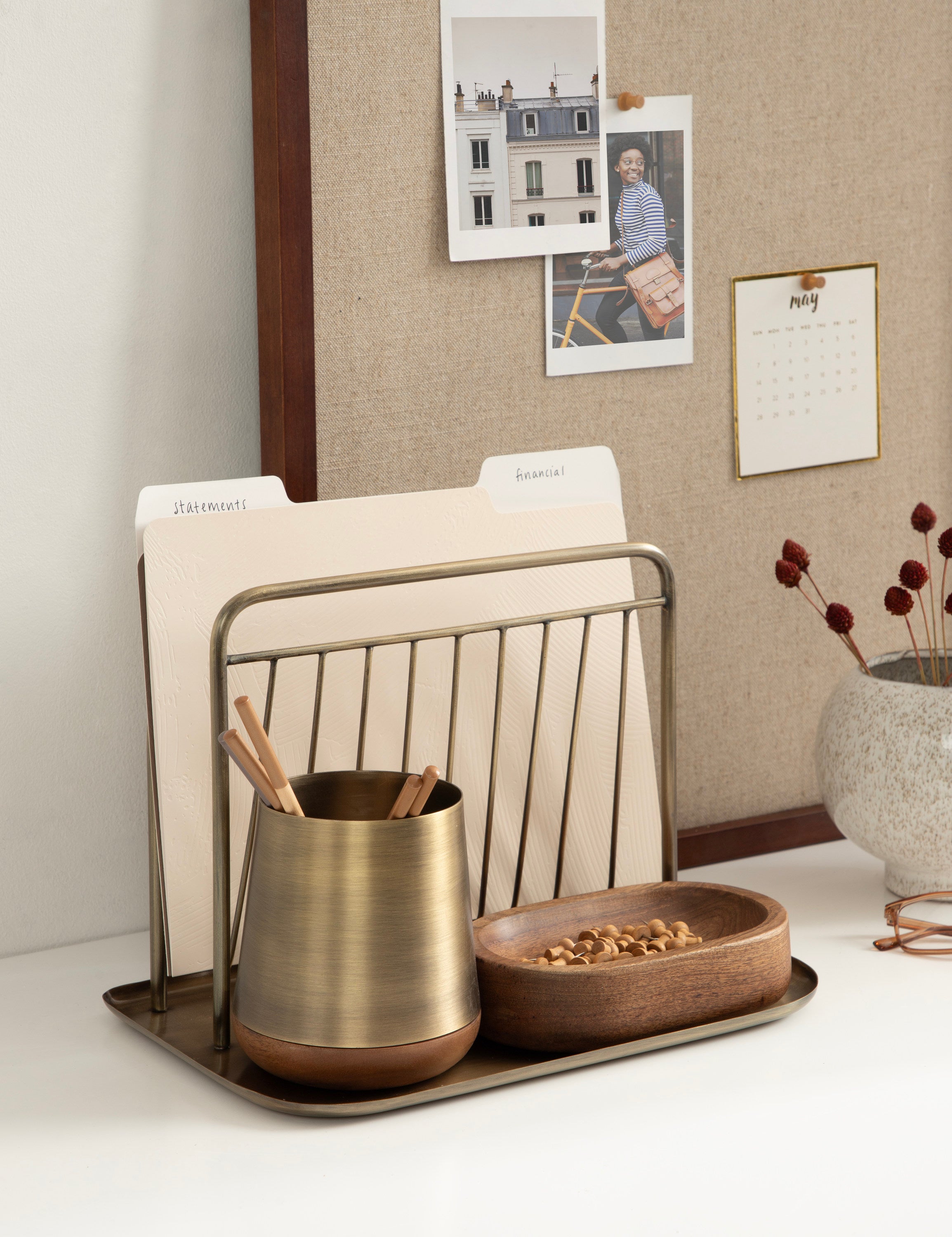 File Folder Organizer Walnut Brown Gold 3 Piece 6