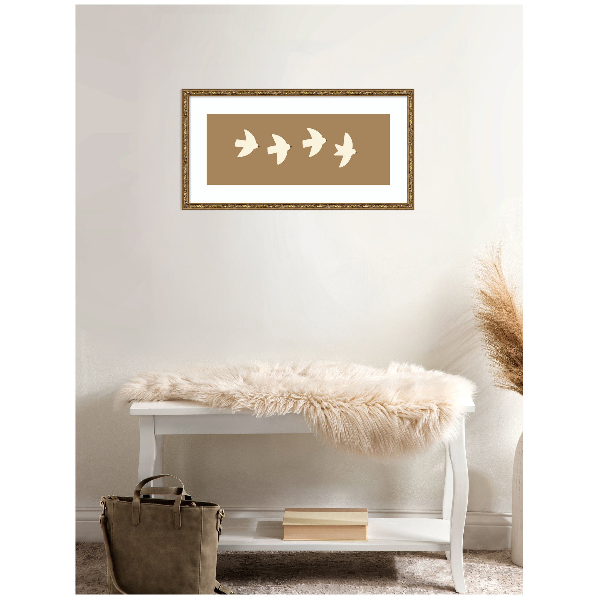 Minimalist Birds Panel 2 Brown by Laura Moss Framed Wall Art Print