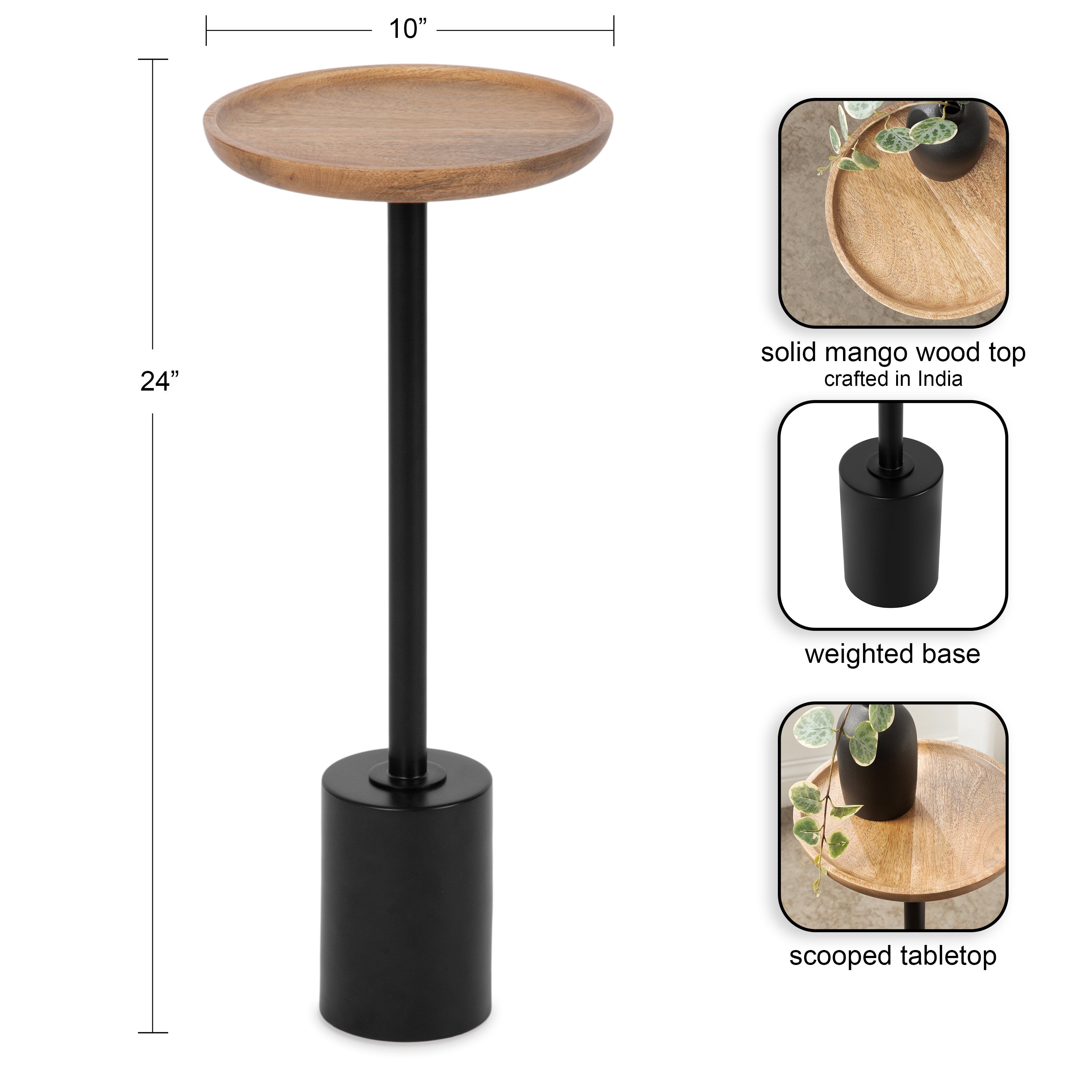 Side Table Natural Black 10x10x24 2