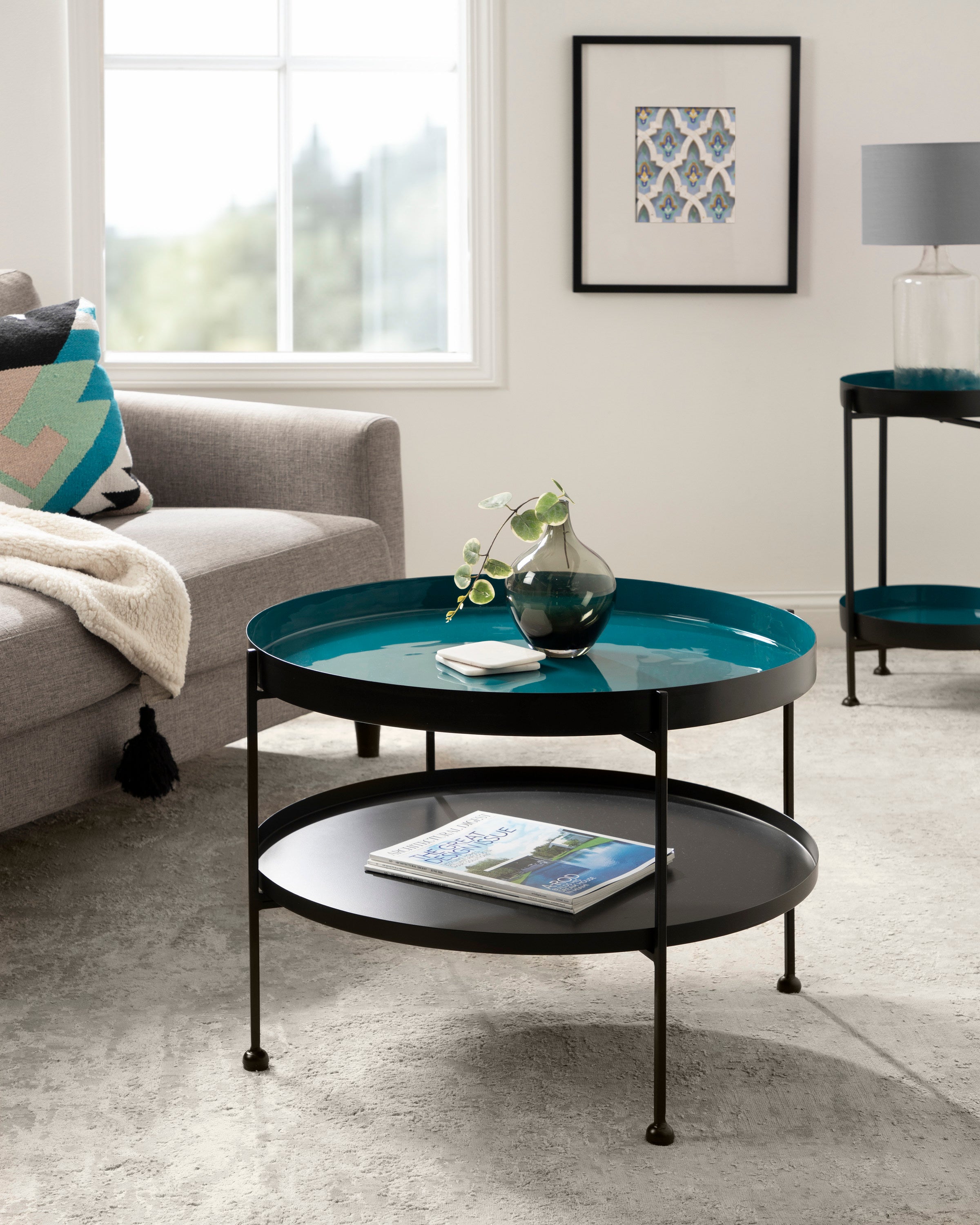 Coffee Table 26" Diameter Teal Black 6