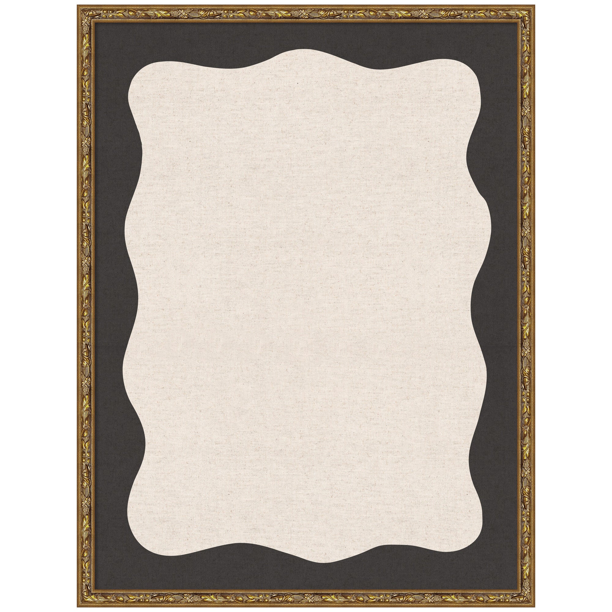 Framed Fabric Pinboard Wavy Linen Light and Black Wall Organization
