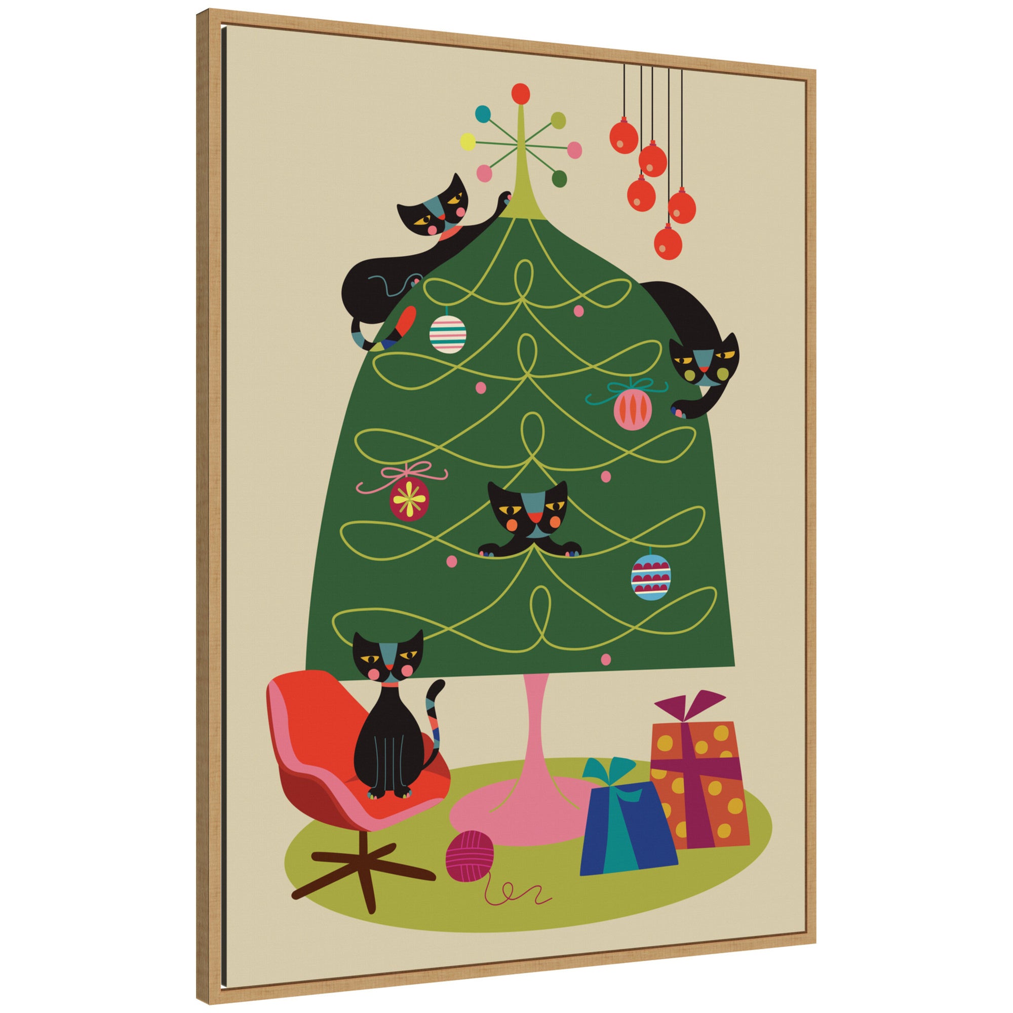 Sylvie Framed Canvas Retro Cats And Christmas Tree by Rachel Lee
