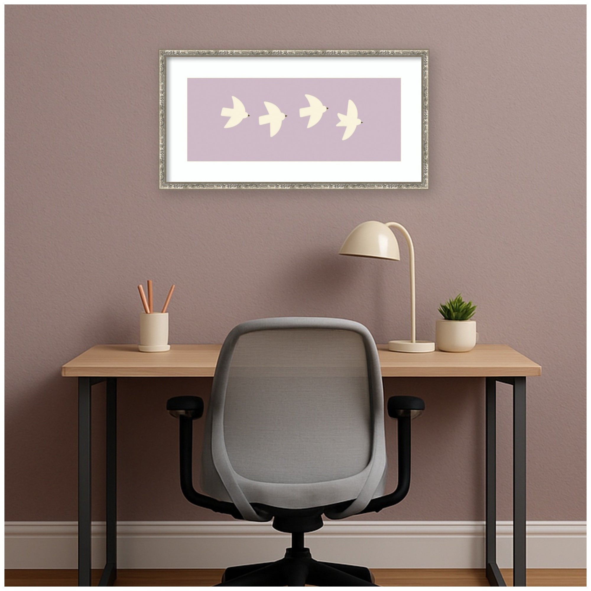 Minimalist Birds Panel 3 Light Purple by Laura Moss Framed Wall Art Print