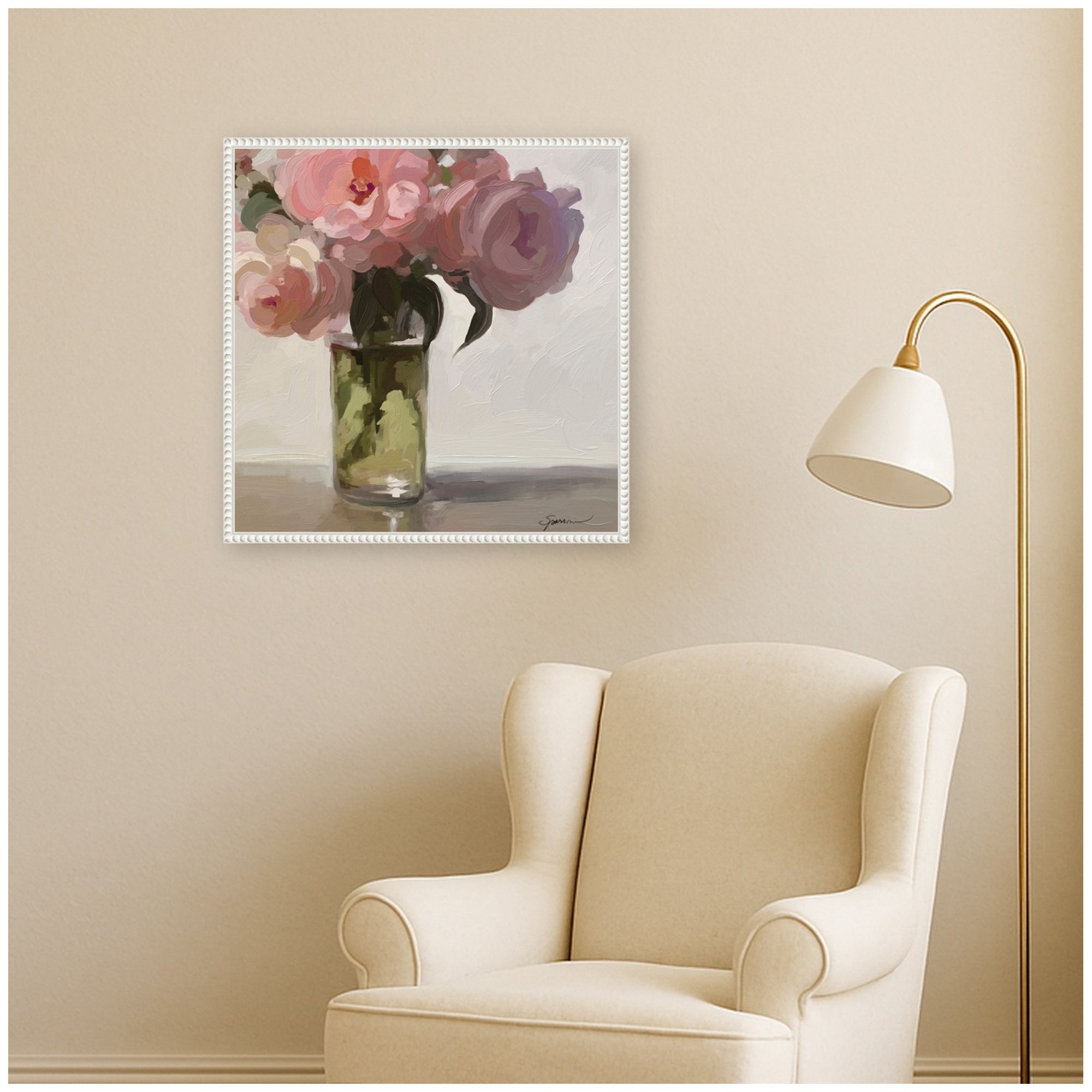 Framed Canvas 22x22 Sylvie Beaded White 7