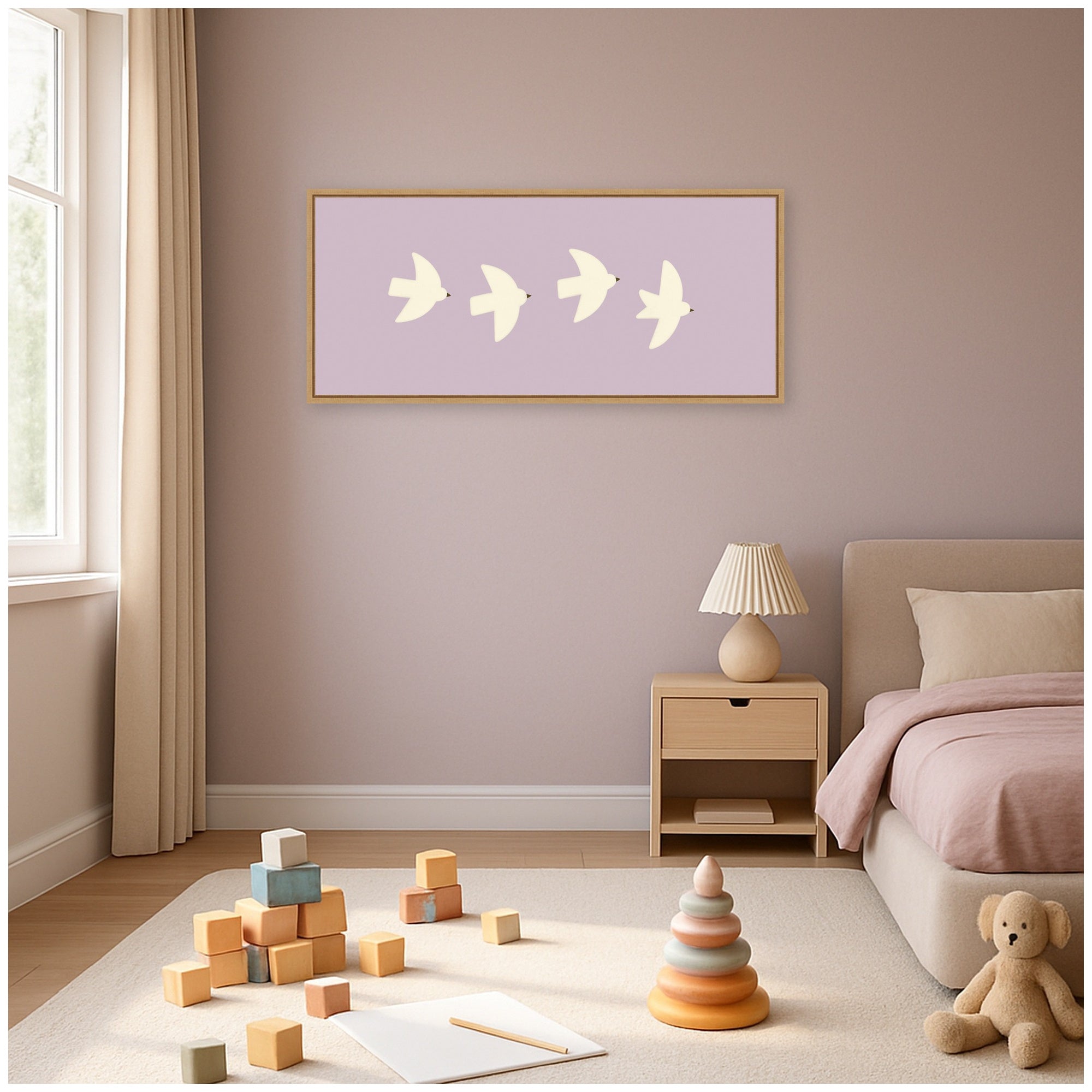 Minimalist Birds Panel 3 Light Purple by Laura Moss Framed Canvas Wall Art Print