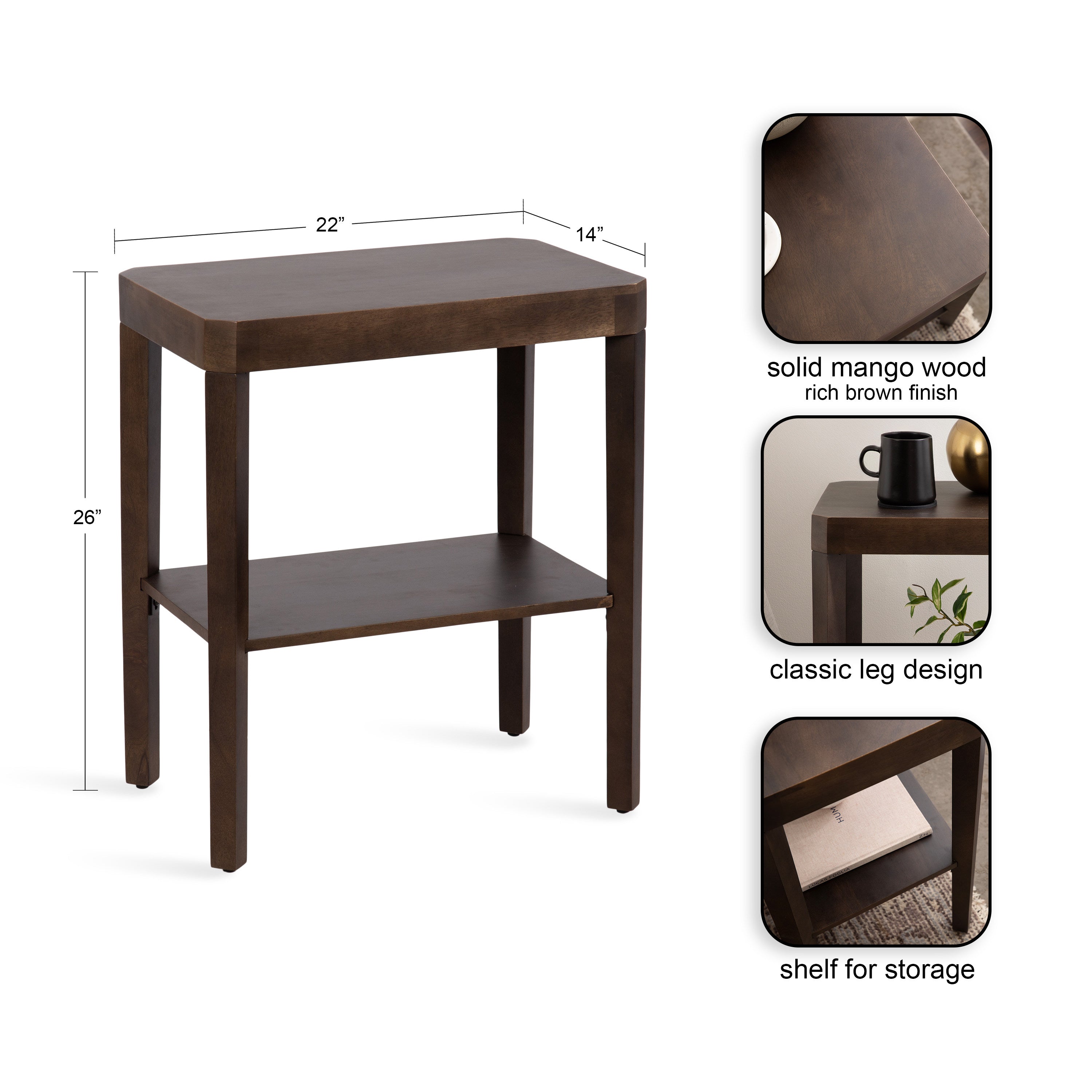 Side Table Dark Brown 22x14x26 2